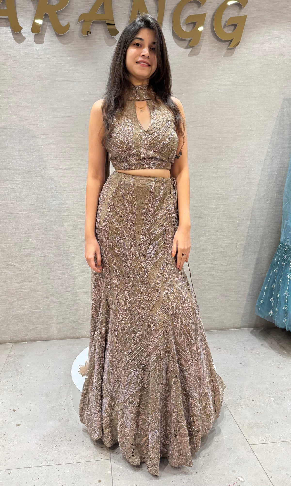 Glamour Gold Sequinned Fish-Cut Lehenga Set