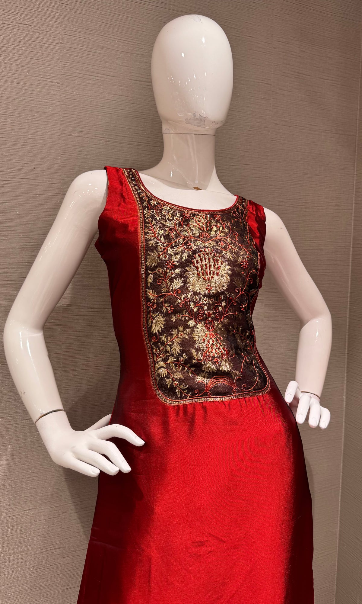 Red & Gold Banarasi silk Kurta Set with dupatta