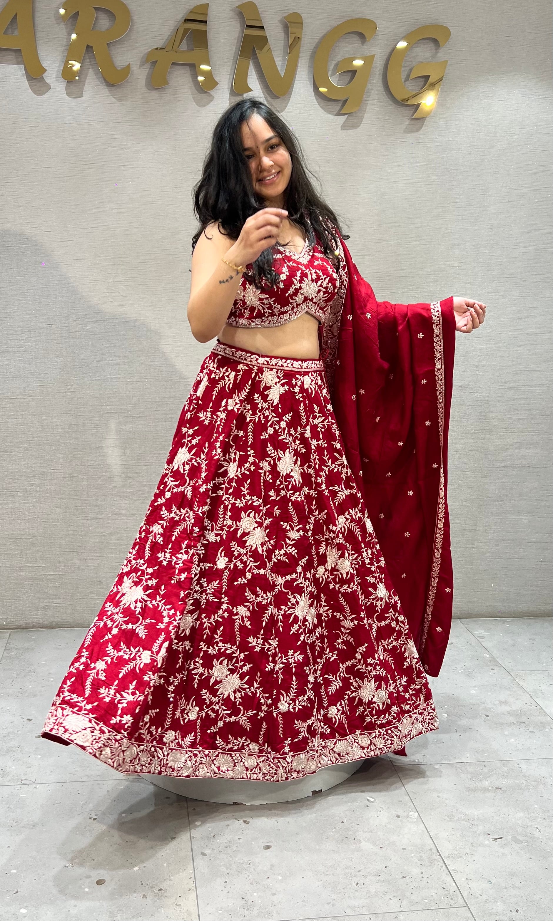 Maroon & Silver Floral Ethnic Lehenga Set with Dupatta