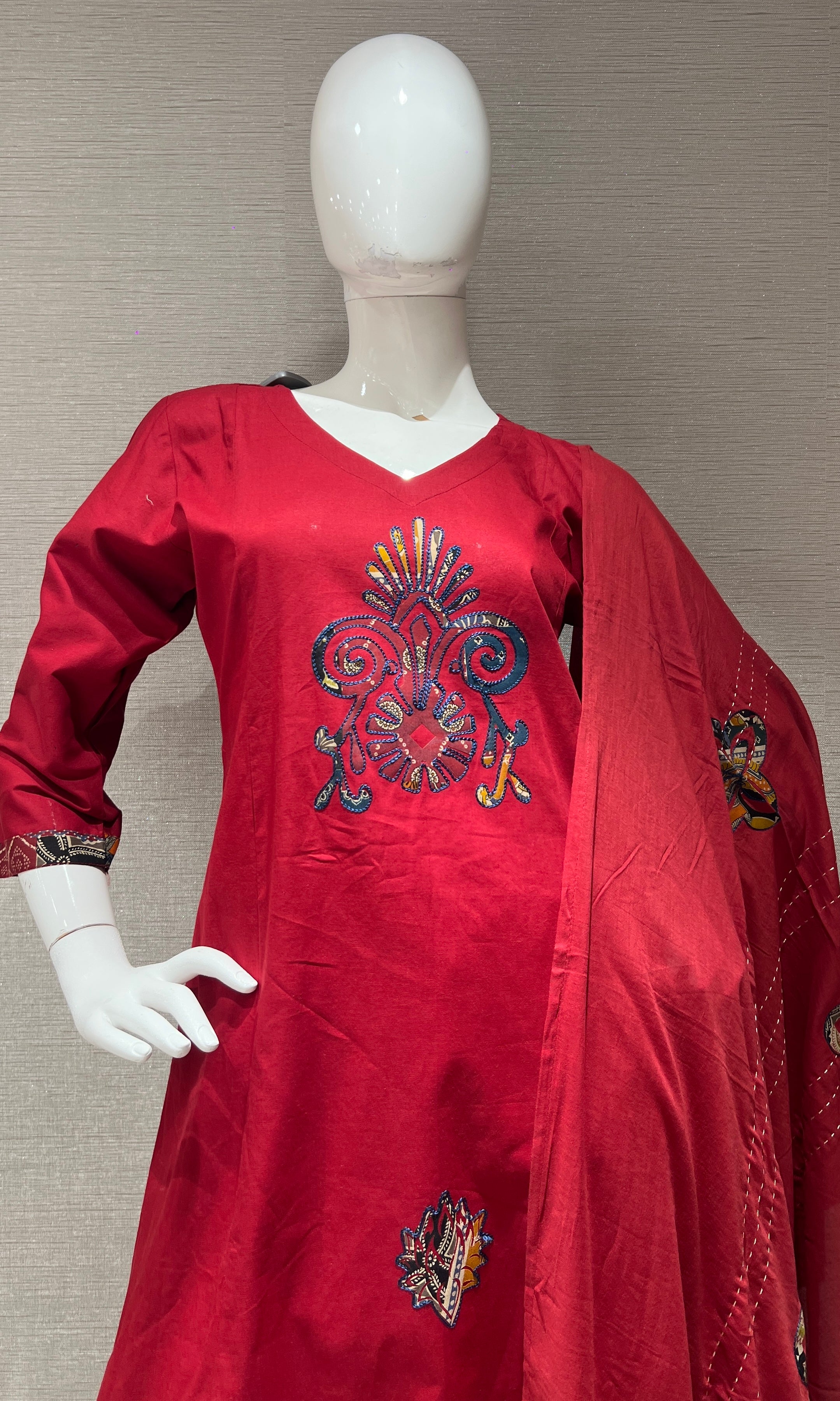 Red Floral Salwar Kameez Kurta Set