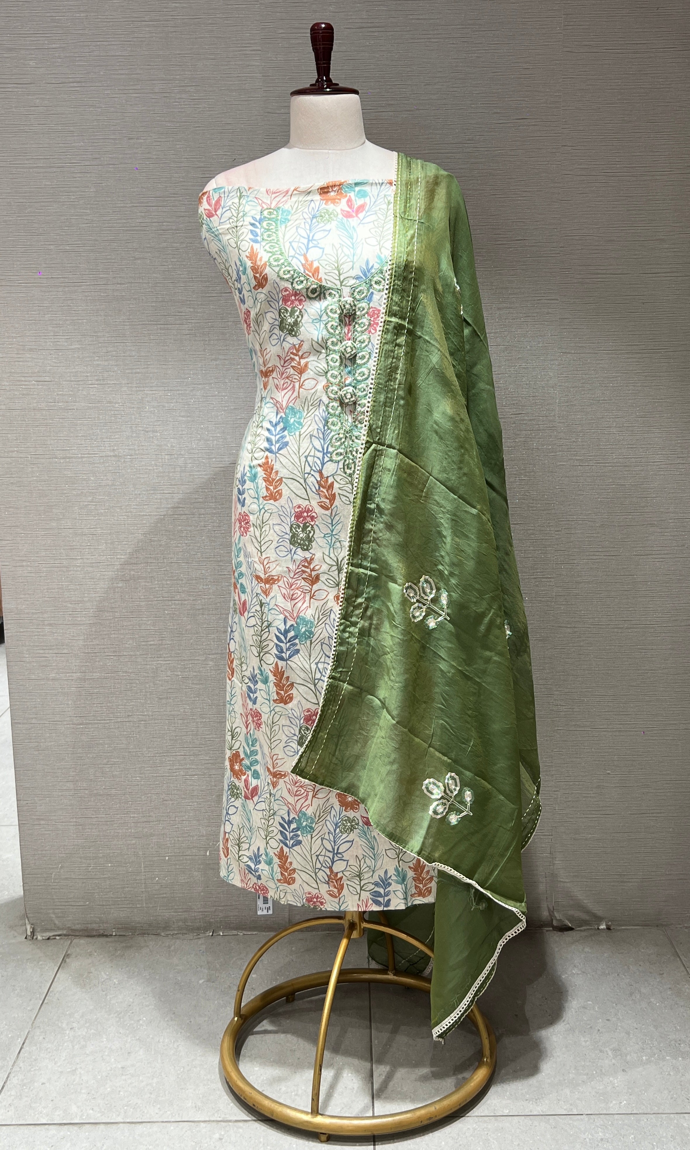 Green FLORAL Dress material