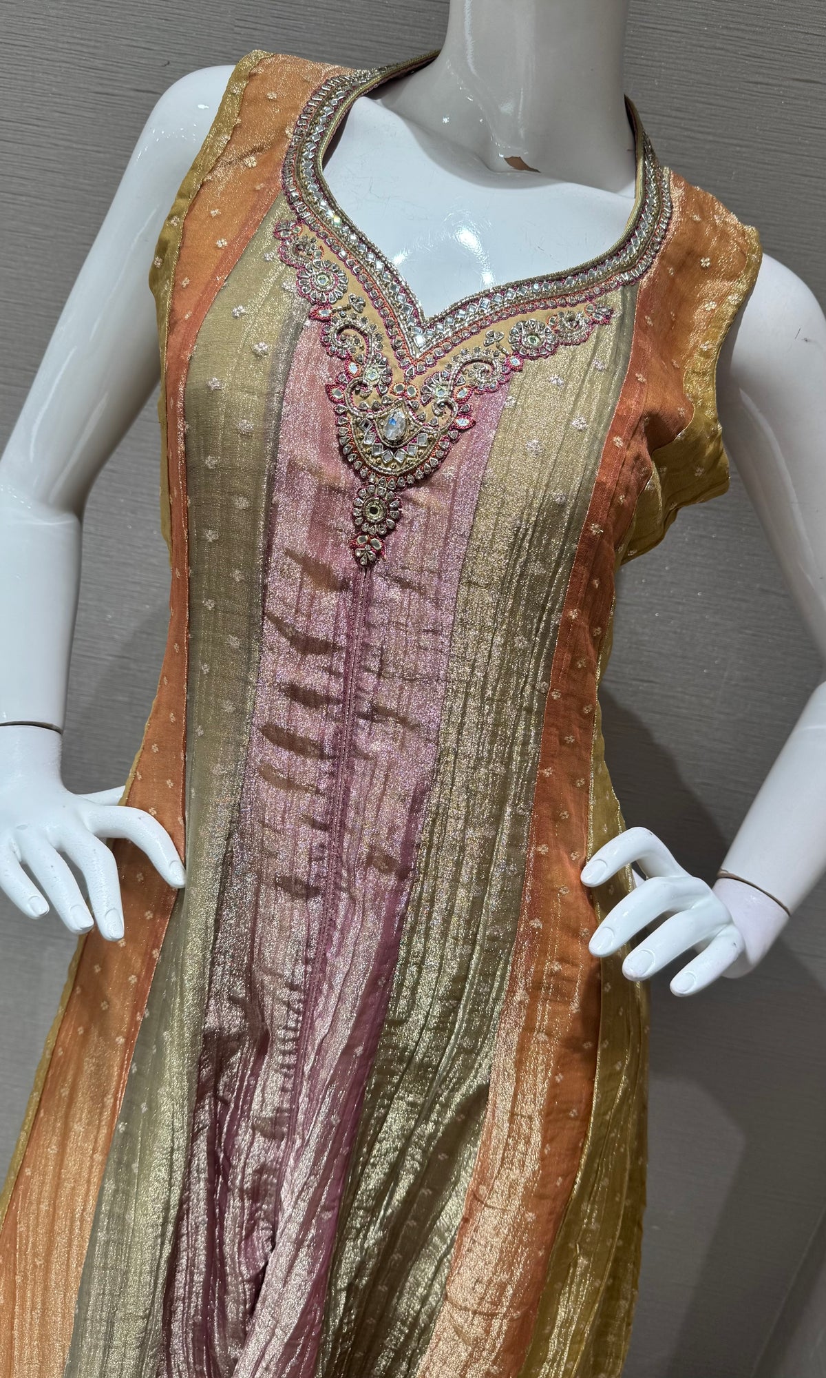 MULTI BANARASI TISSUE SILK ANARKALI SET WITH DUPATTA