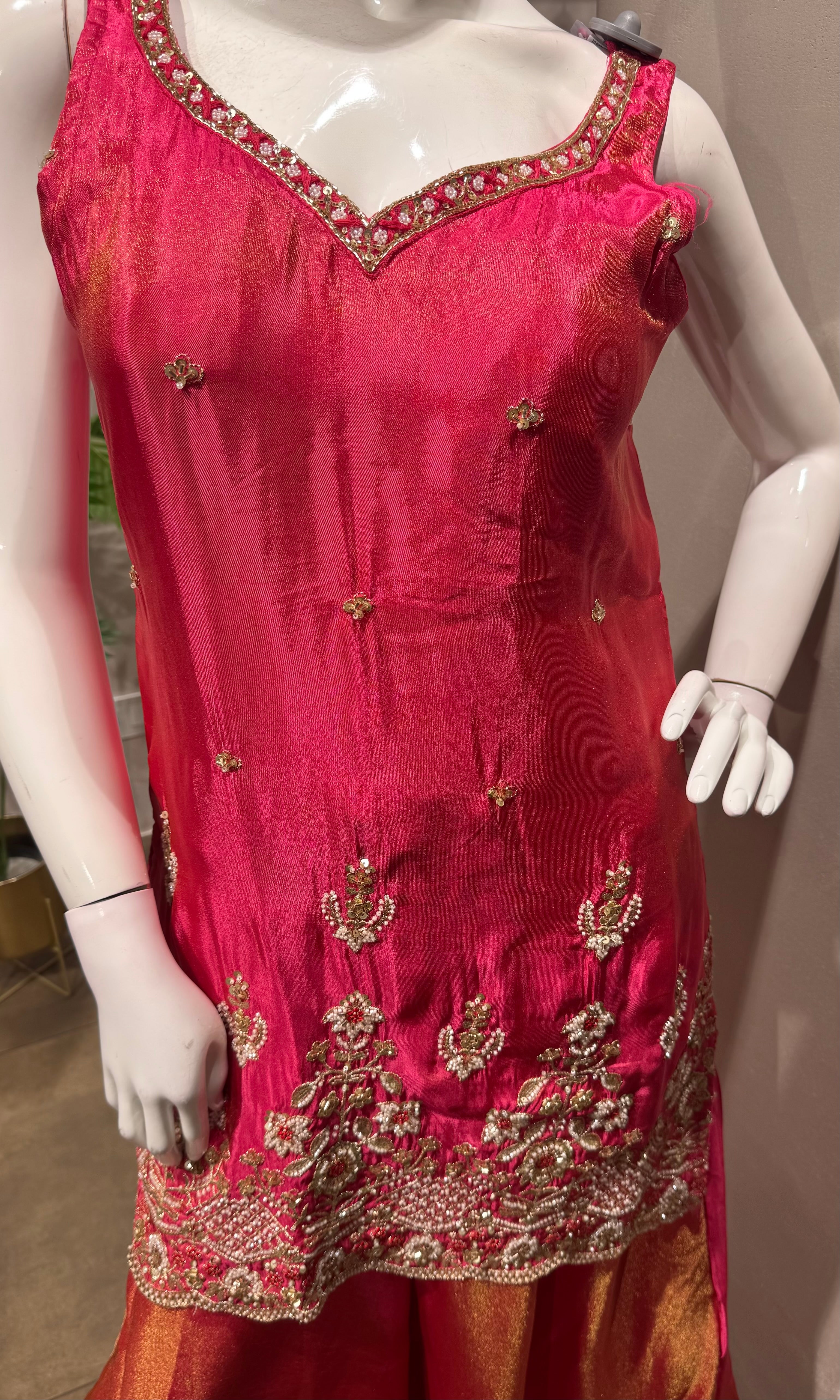 PINK SHIMMER GOLDEN EMBROIDERY SHARARA SET