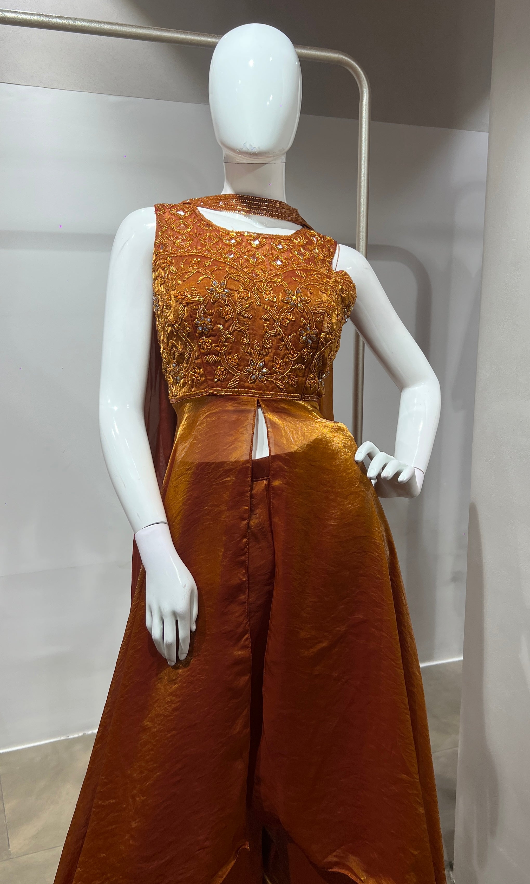 RUST front slit layered palazzo set