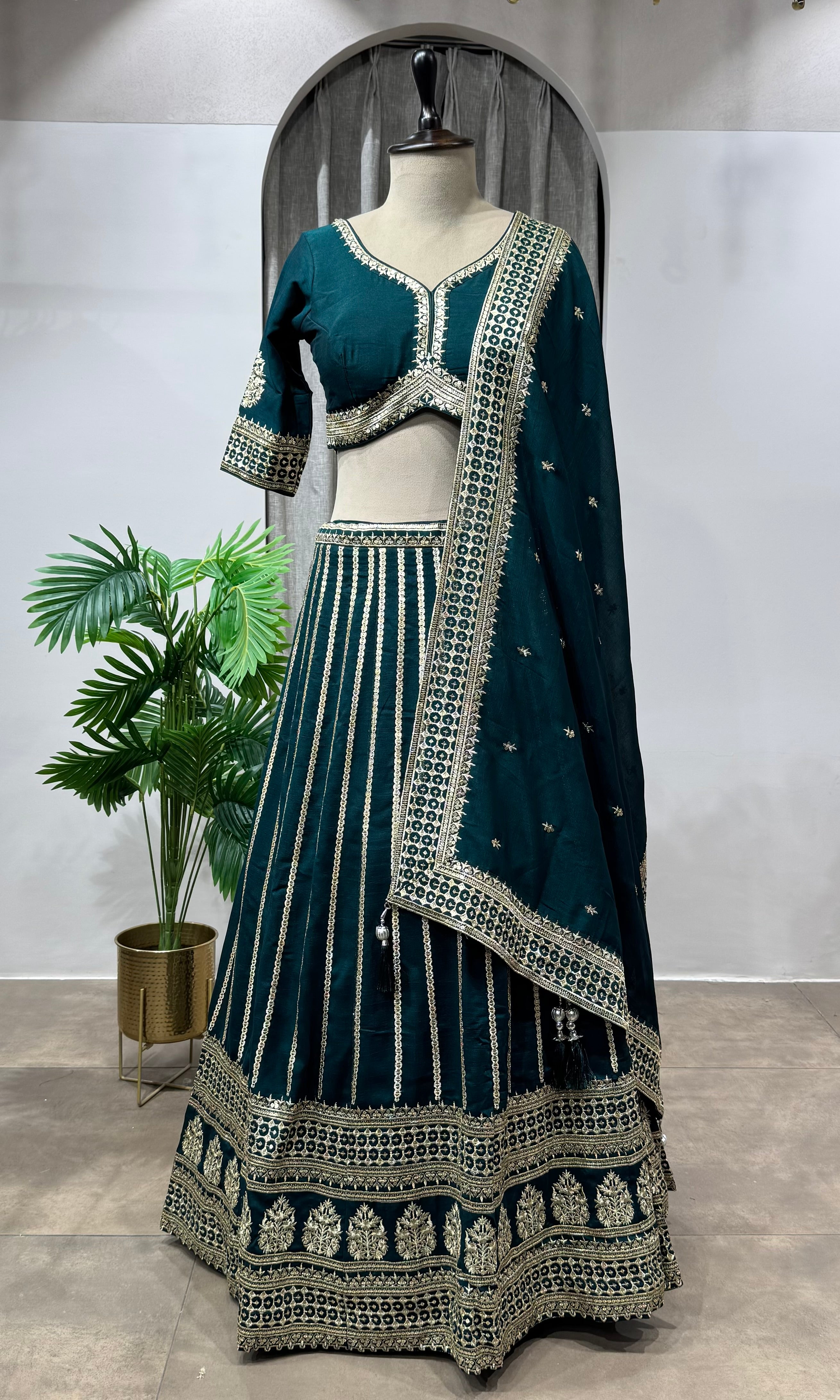 Green Georgette Sequins Embroidery Lehenga