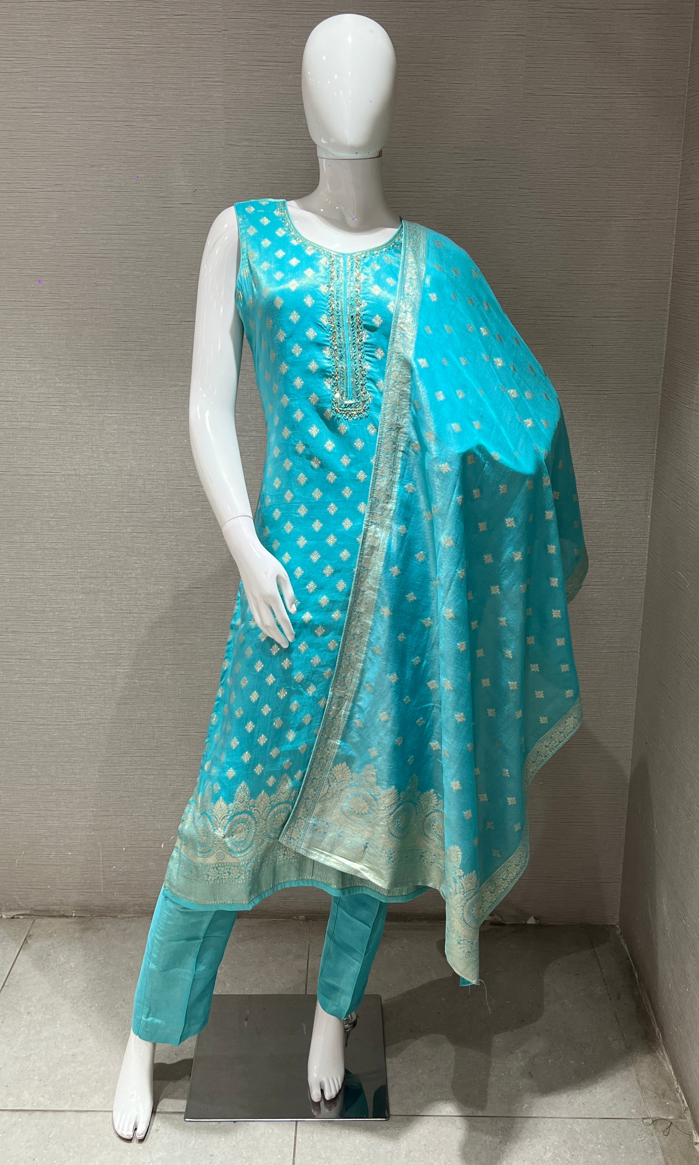 Sea Blue Banarasi EMBROIDERED Kurta Set