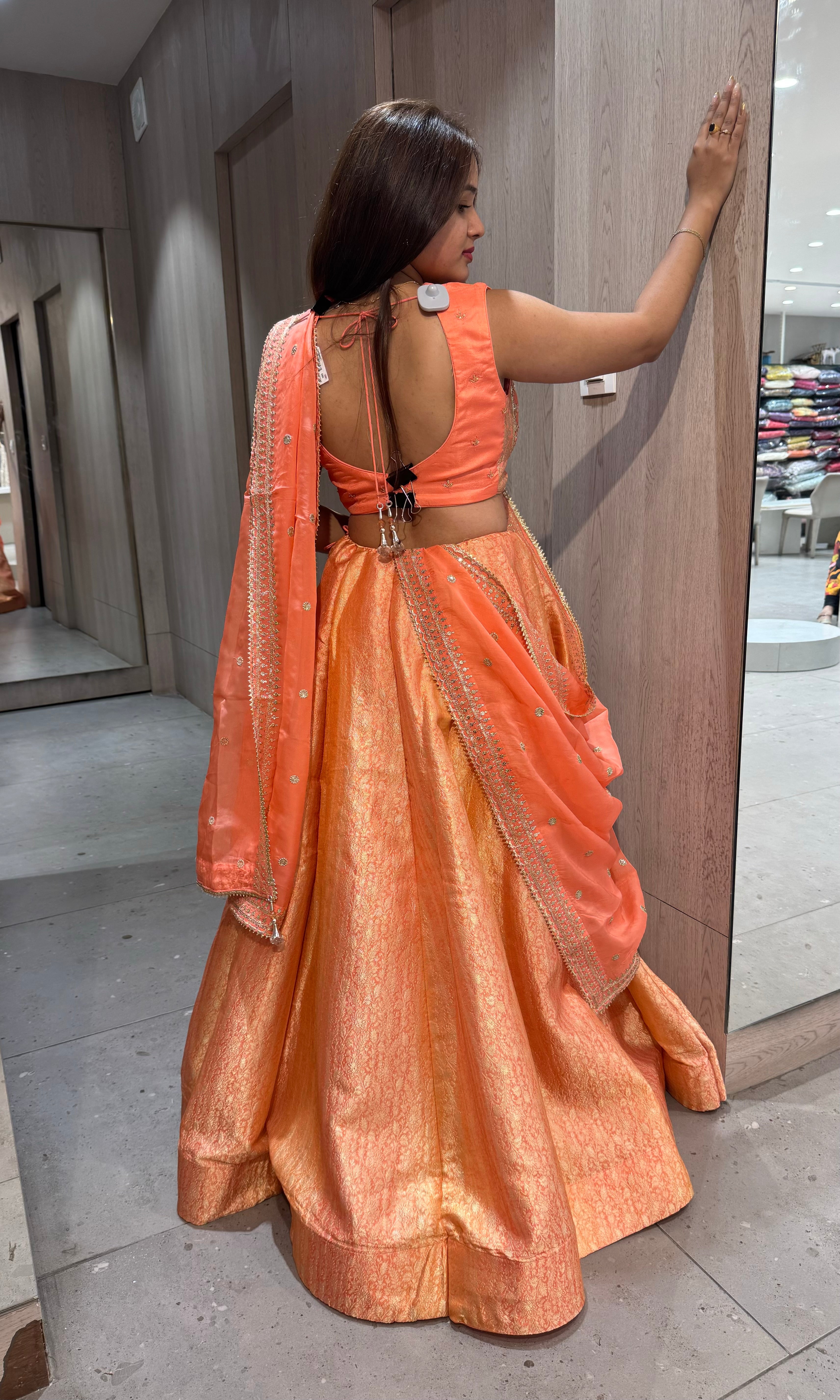 Peach  Banarasi Lehenga