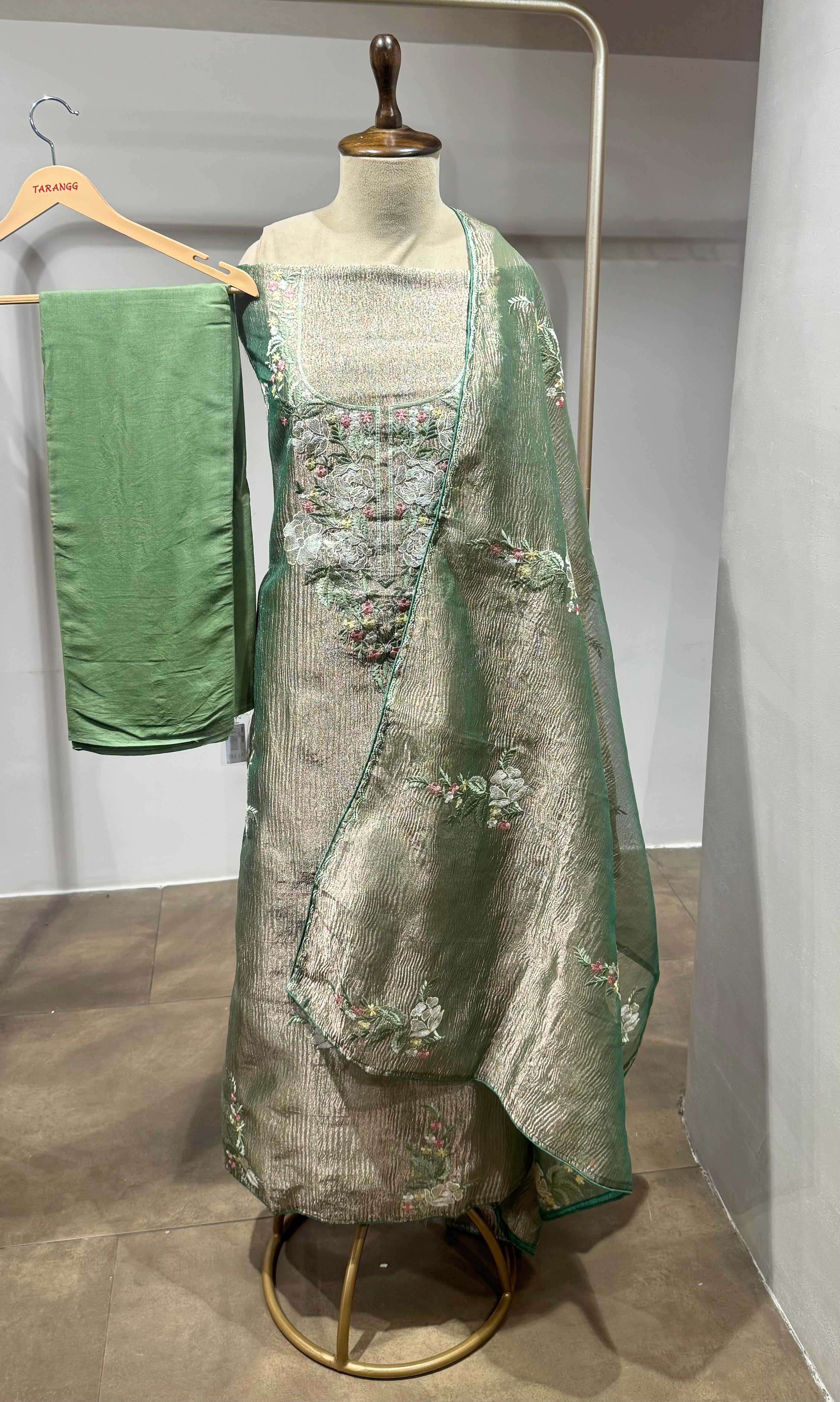 Green Floral tissue dress material