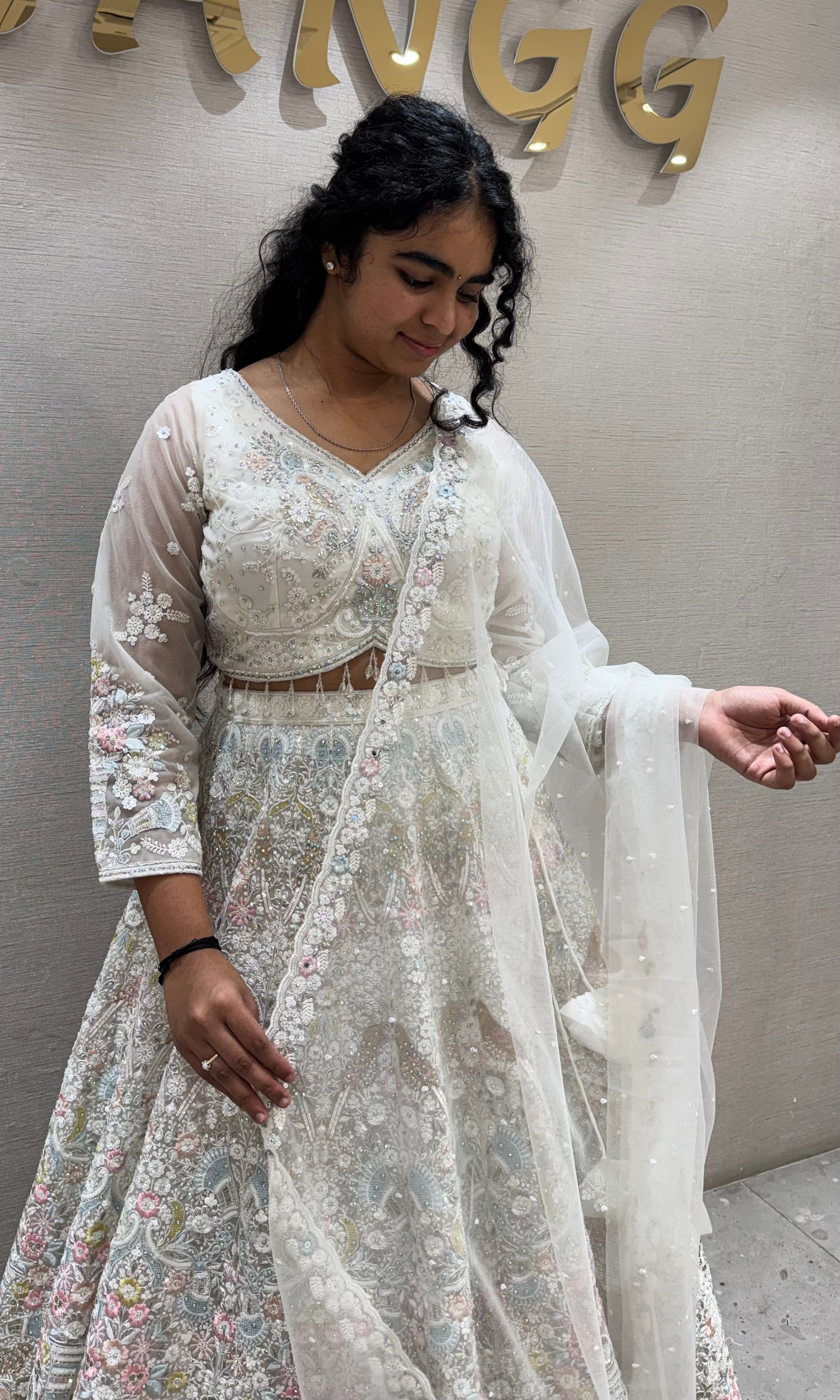 Cream Embroidered Butterfly Net Bridal Lehenga