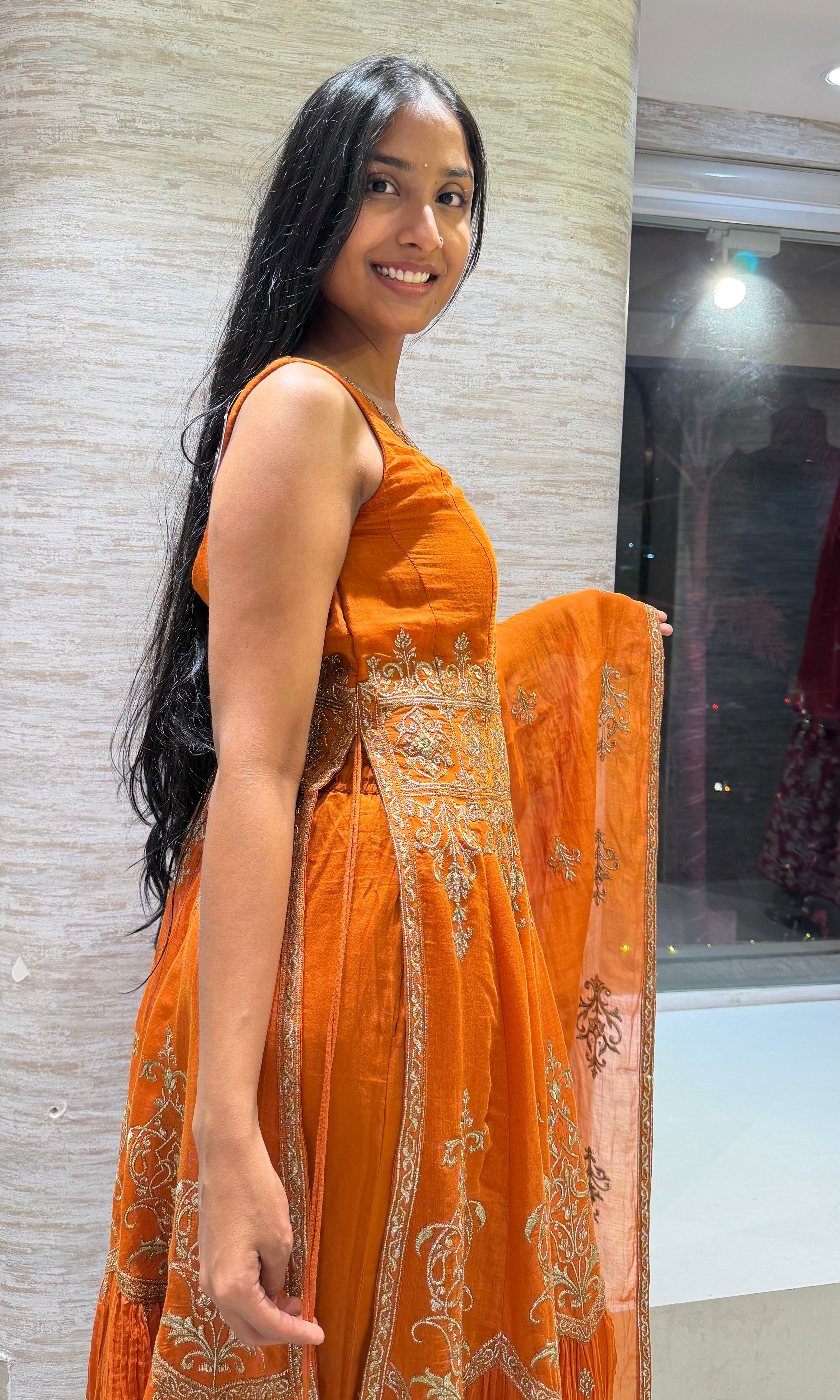 Rust gold embroidered Sharara set