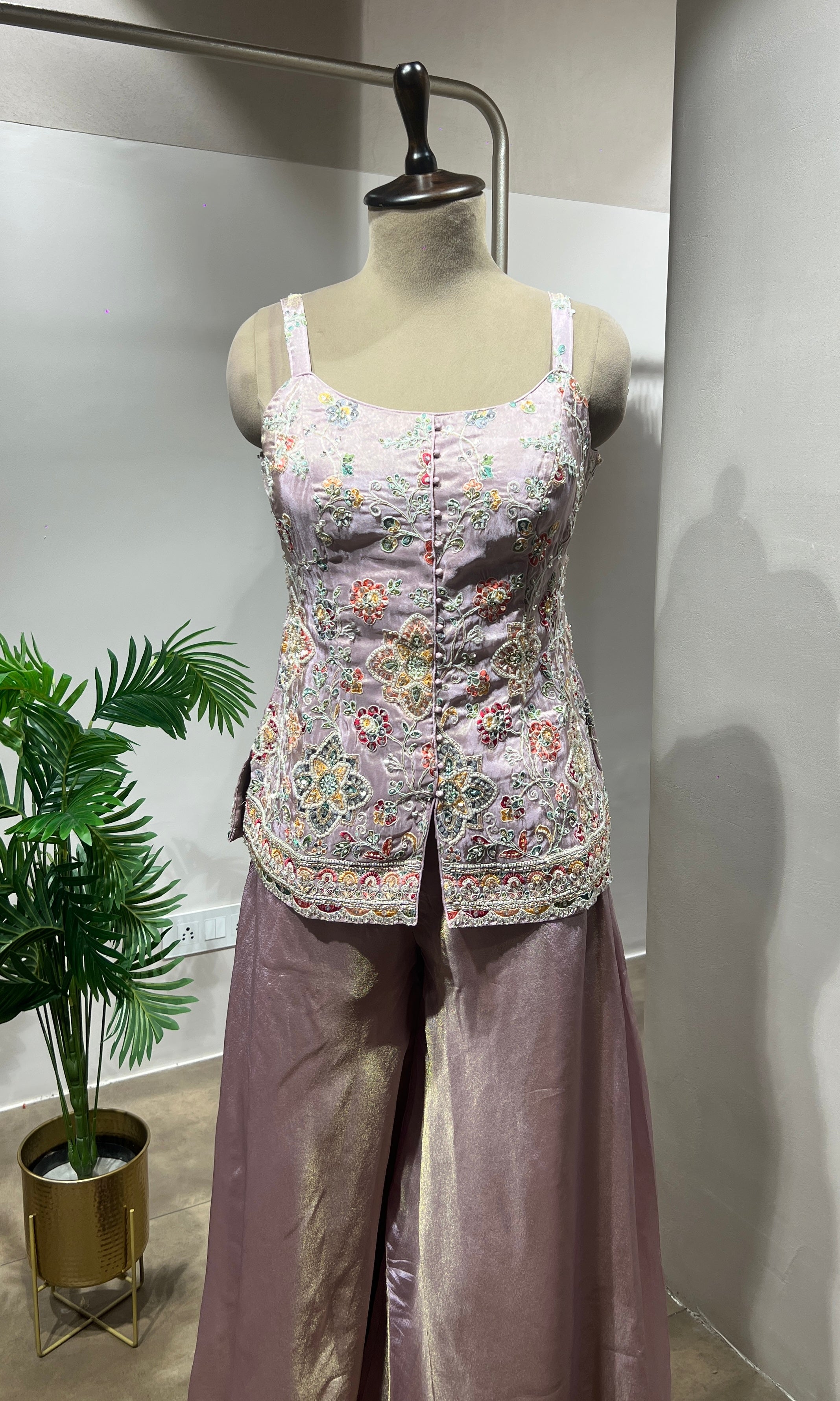 Lavender Shimmer Tissue Peplum Suit