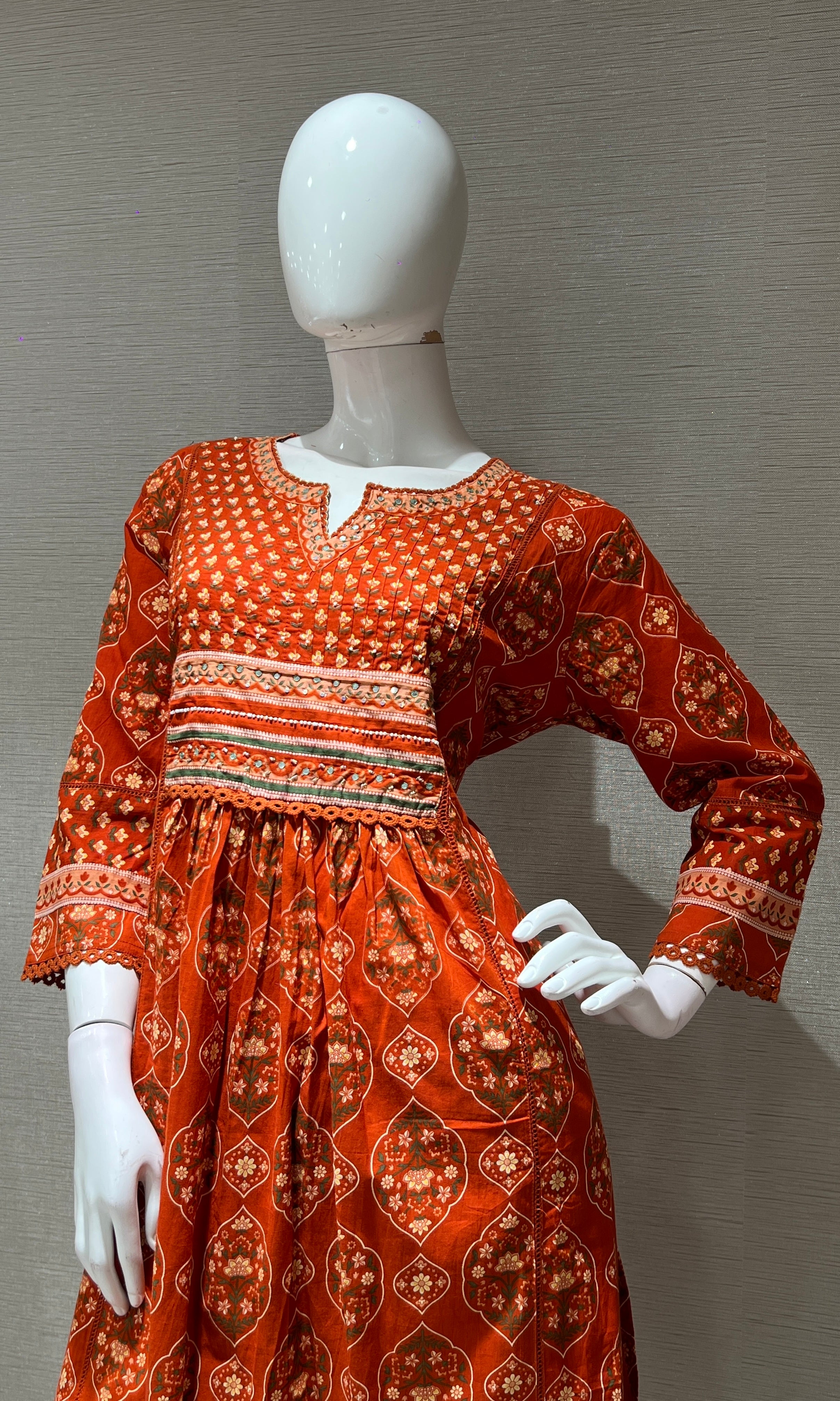 Rust PRINTED KURTA SET WITH FLORAL DUPATTA