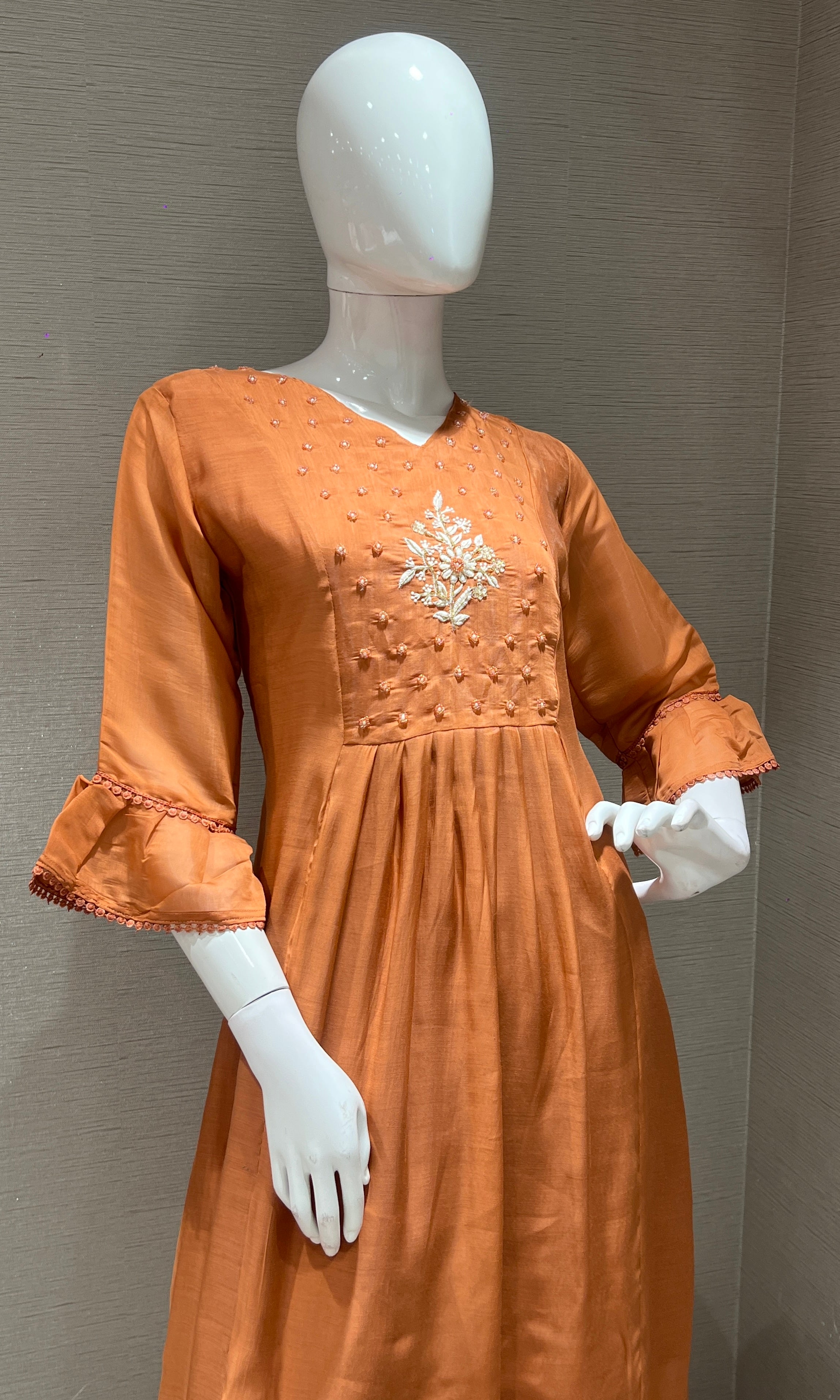 Rust floral embroidered kurta set