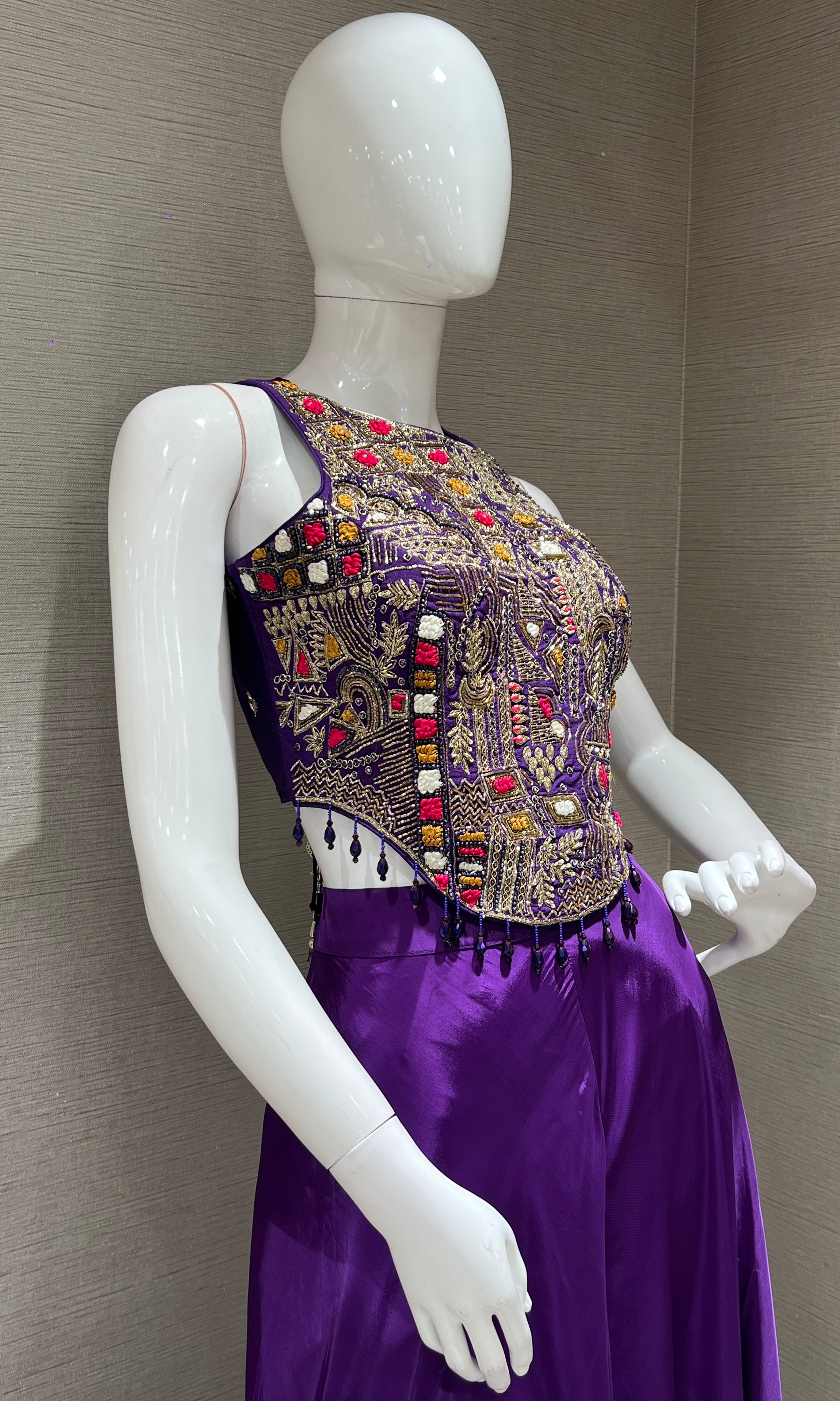 Purple multi embroidered corset BLOUSE palazzo SET