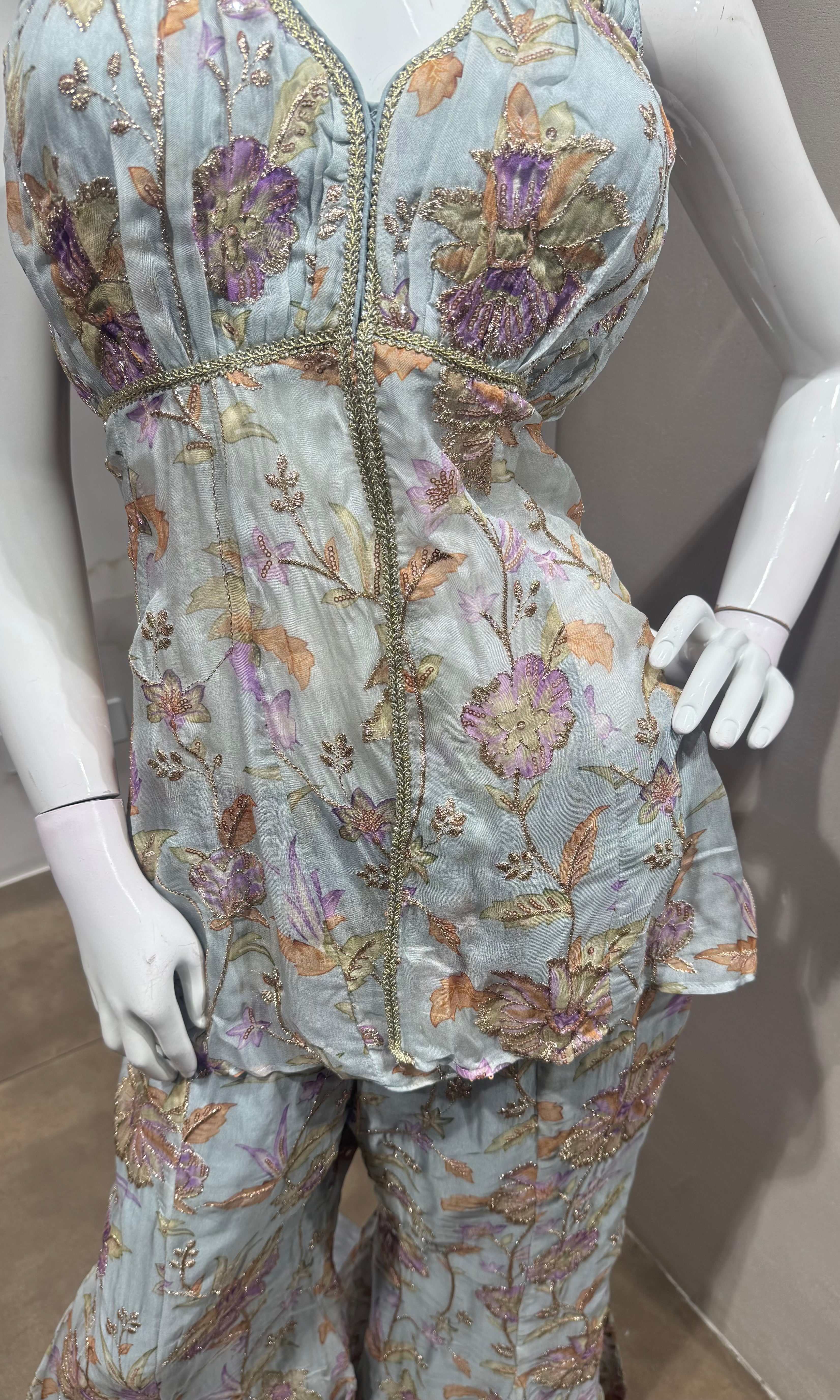 Grey Floral Halter Peplum palazzo Set