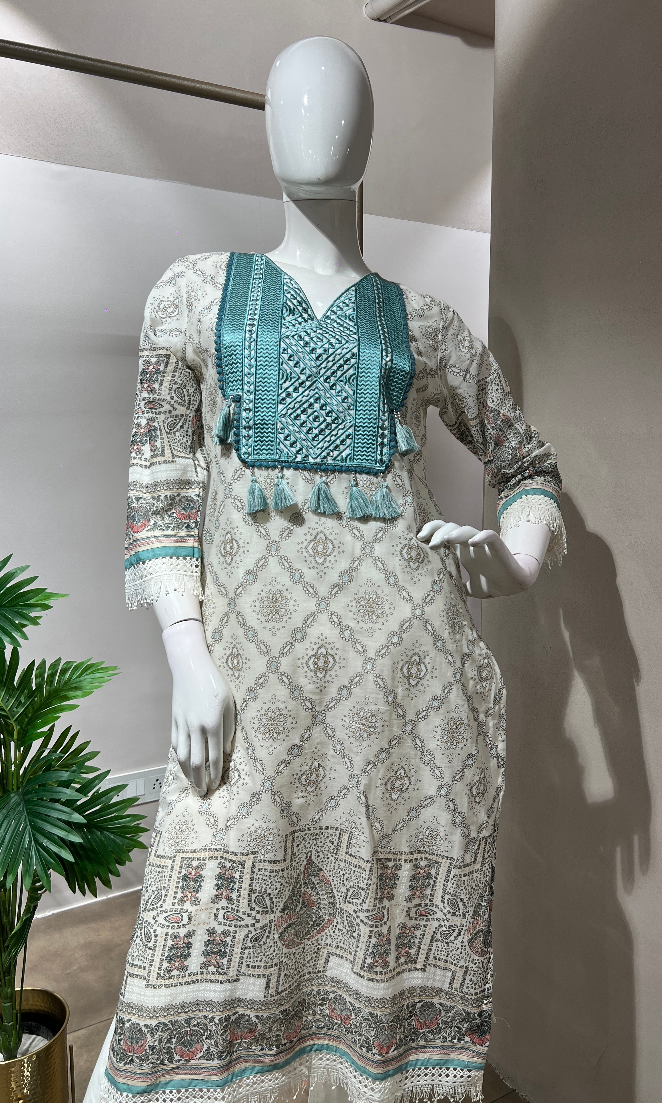 IVORY & BLUE COTTON KURTA SET