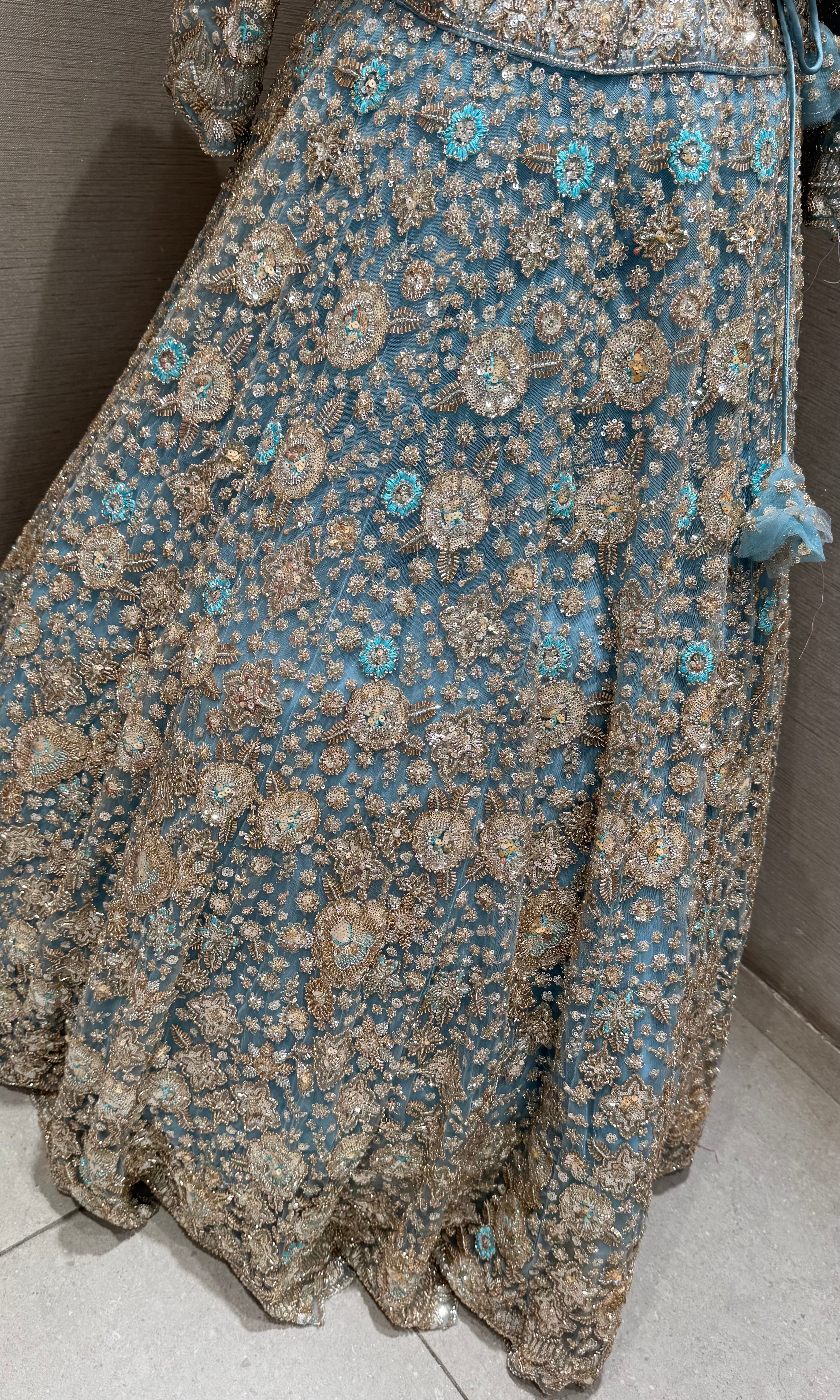 Blue Gold Embellished Ethnic bridal Lehenga Set