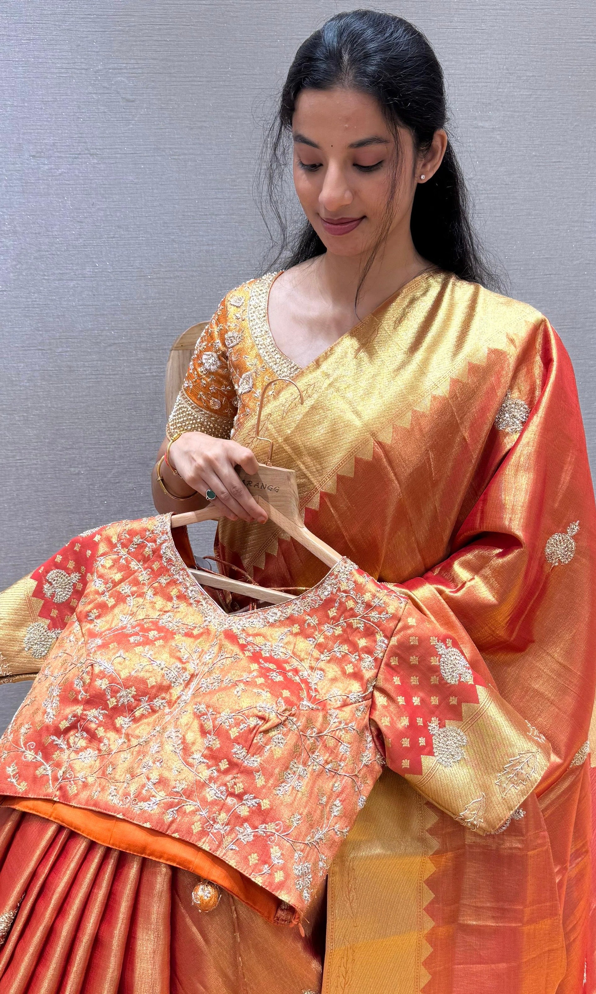 Orange saree with ready blouse