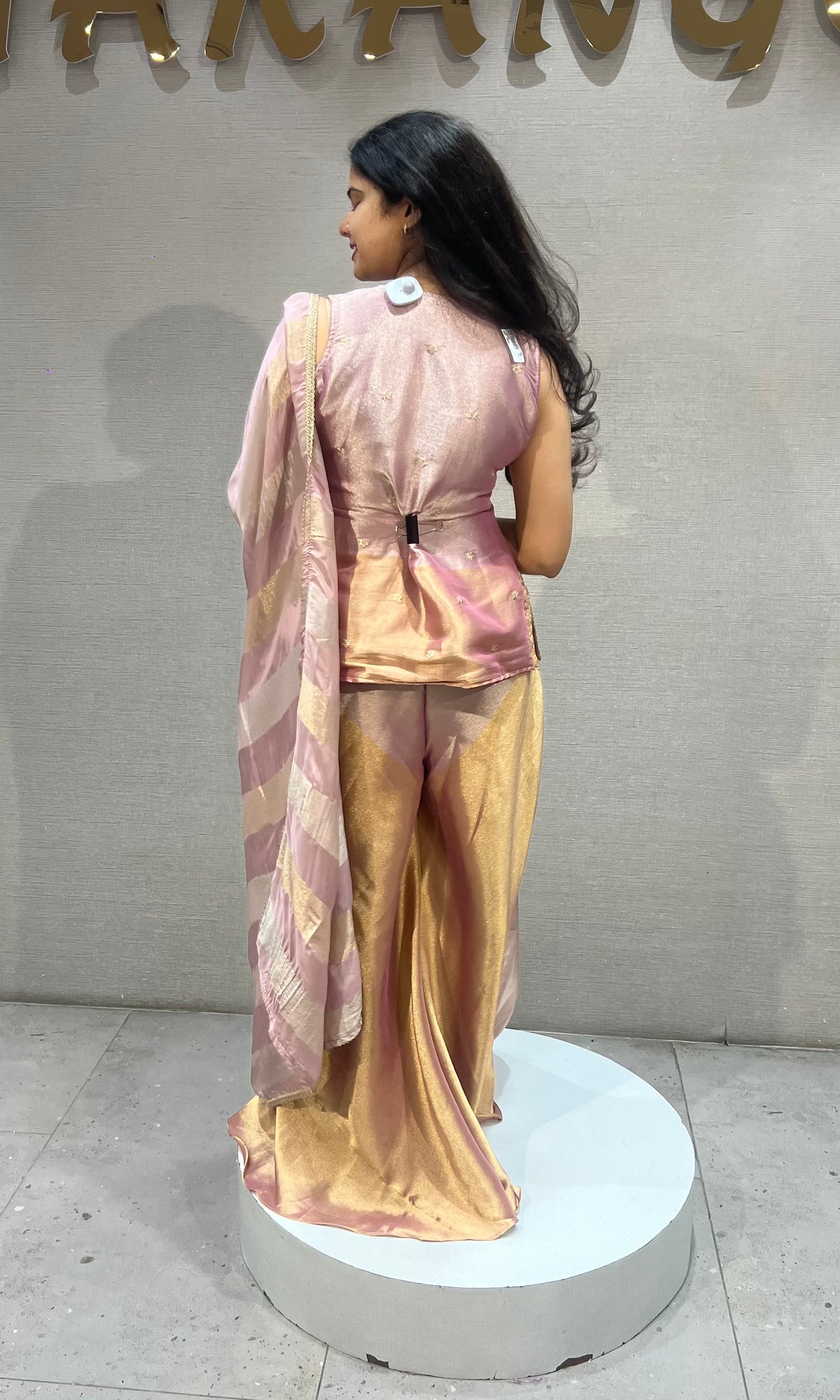 Lavender & Golden Top Satin Palazzo set with Dupatta