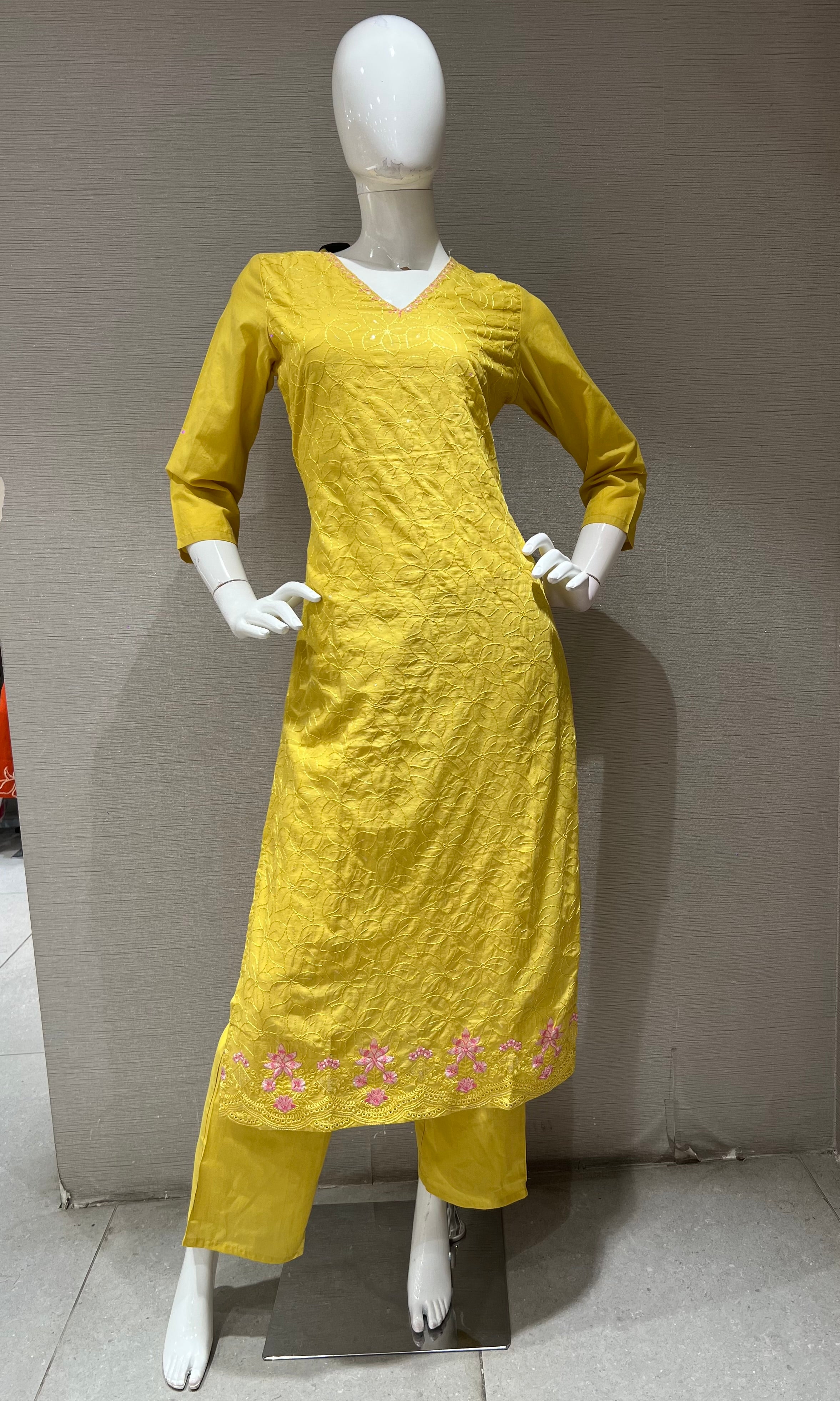 Yellow Cotton Kurta set with Embroidered Dupatta