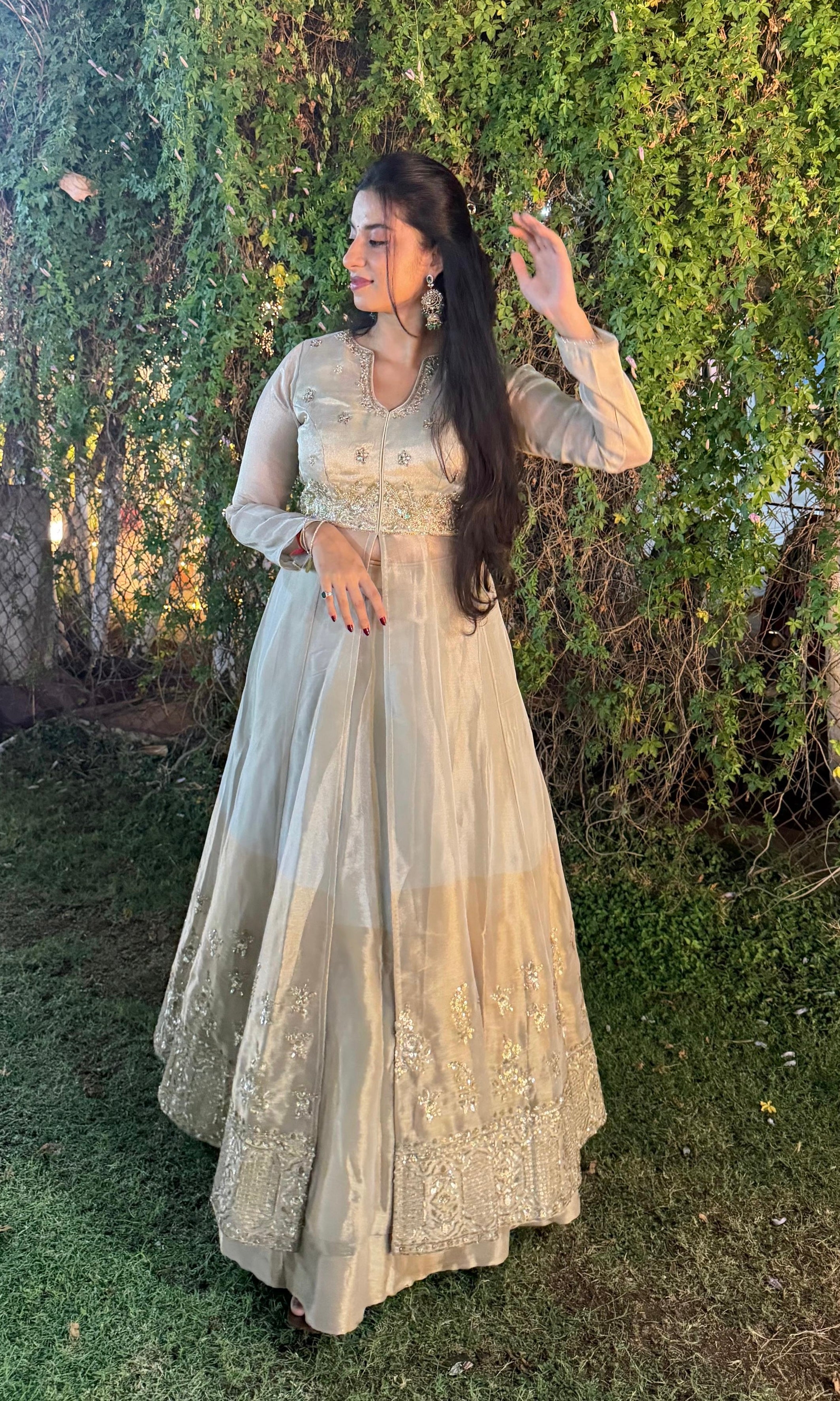 Half white FRONT SLIT EMBELLISHED ANARKALI