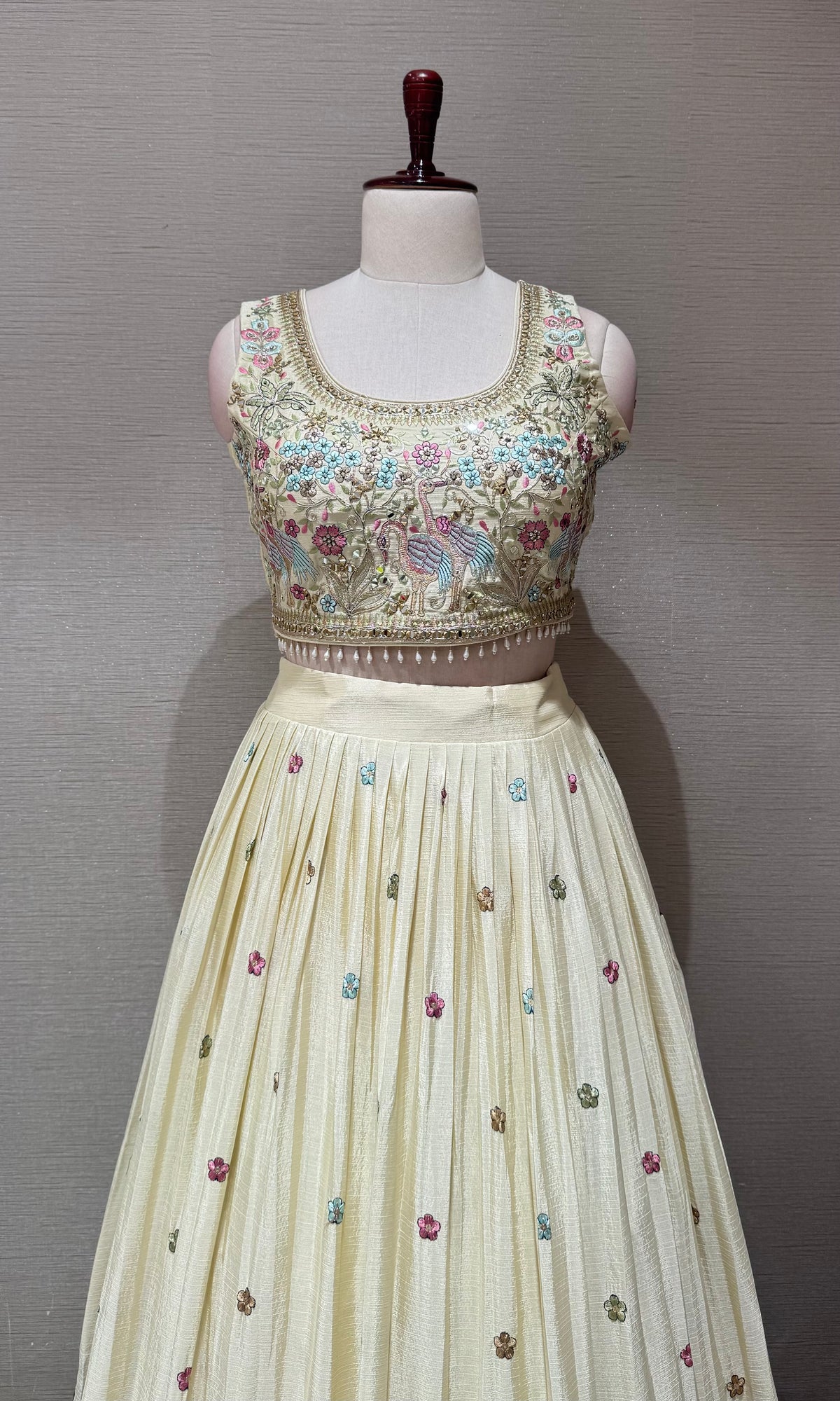 Cream Tissue silk Forest Floral Lehenga set