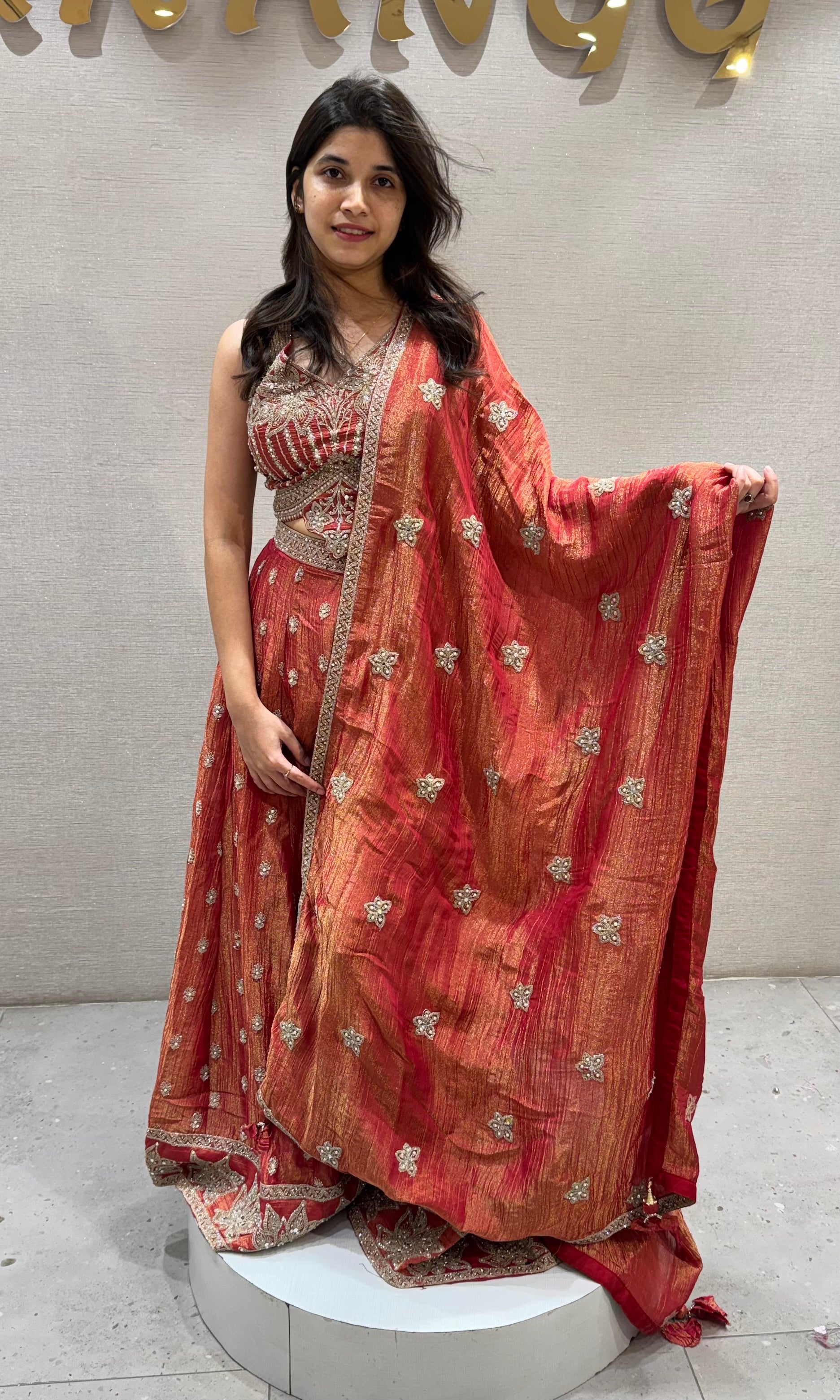 Rust Zari Embroidered Palazzo set