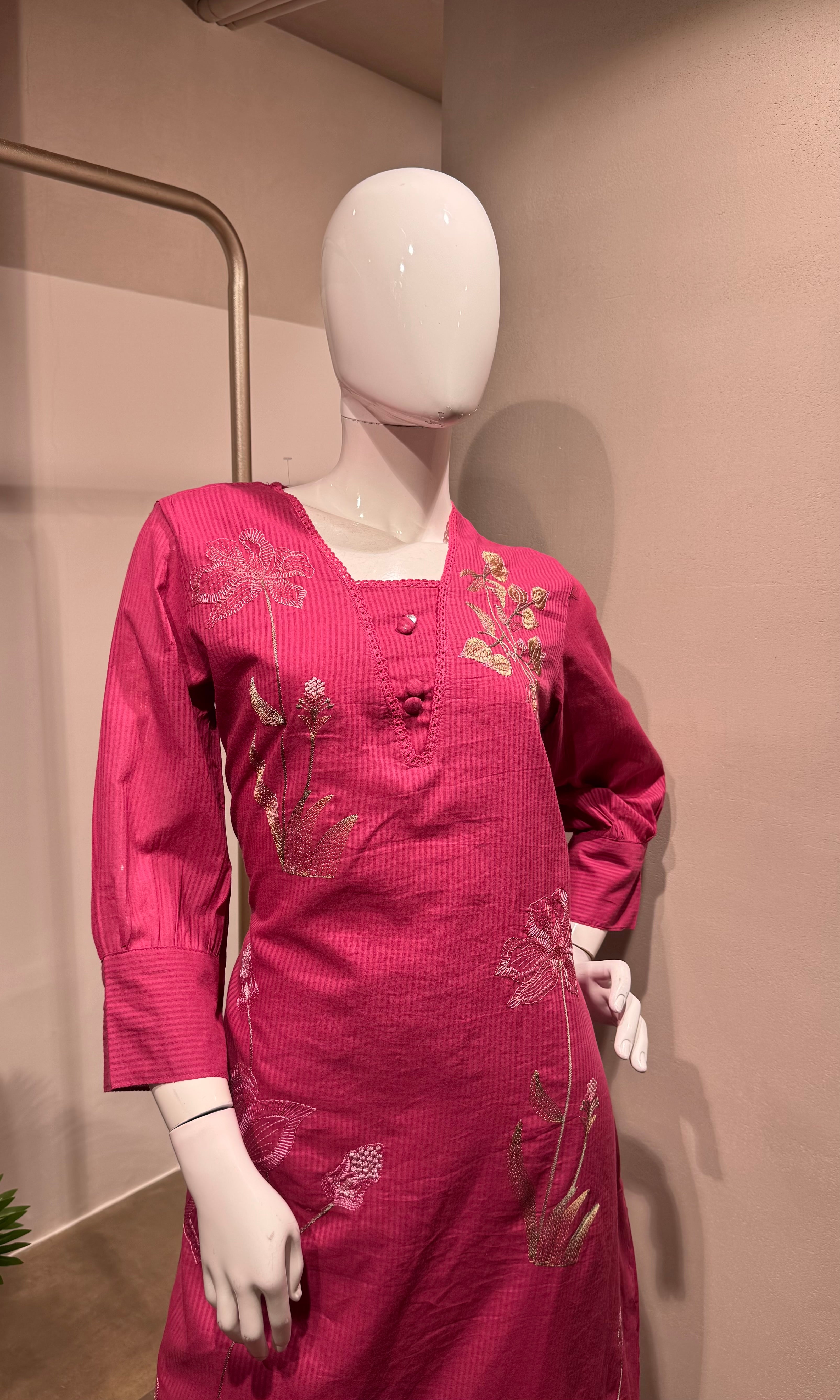 Pink Floral Embroidered Kurta Set