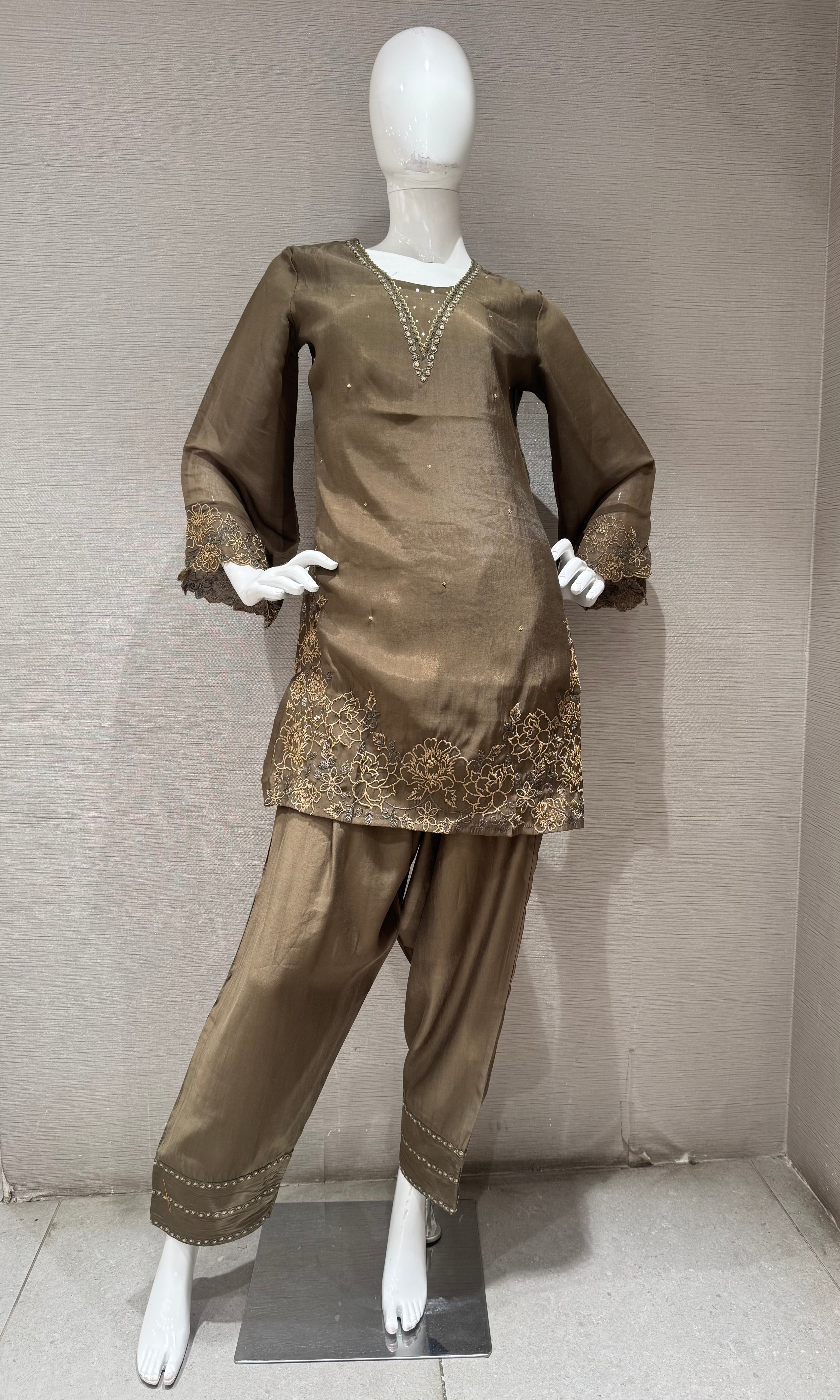 Mehendi Green floral farsi salwar kurta set