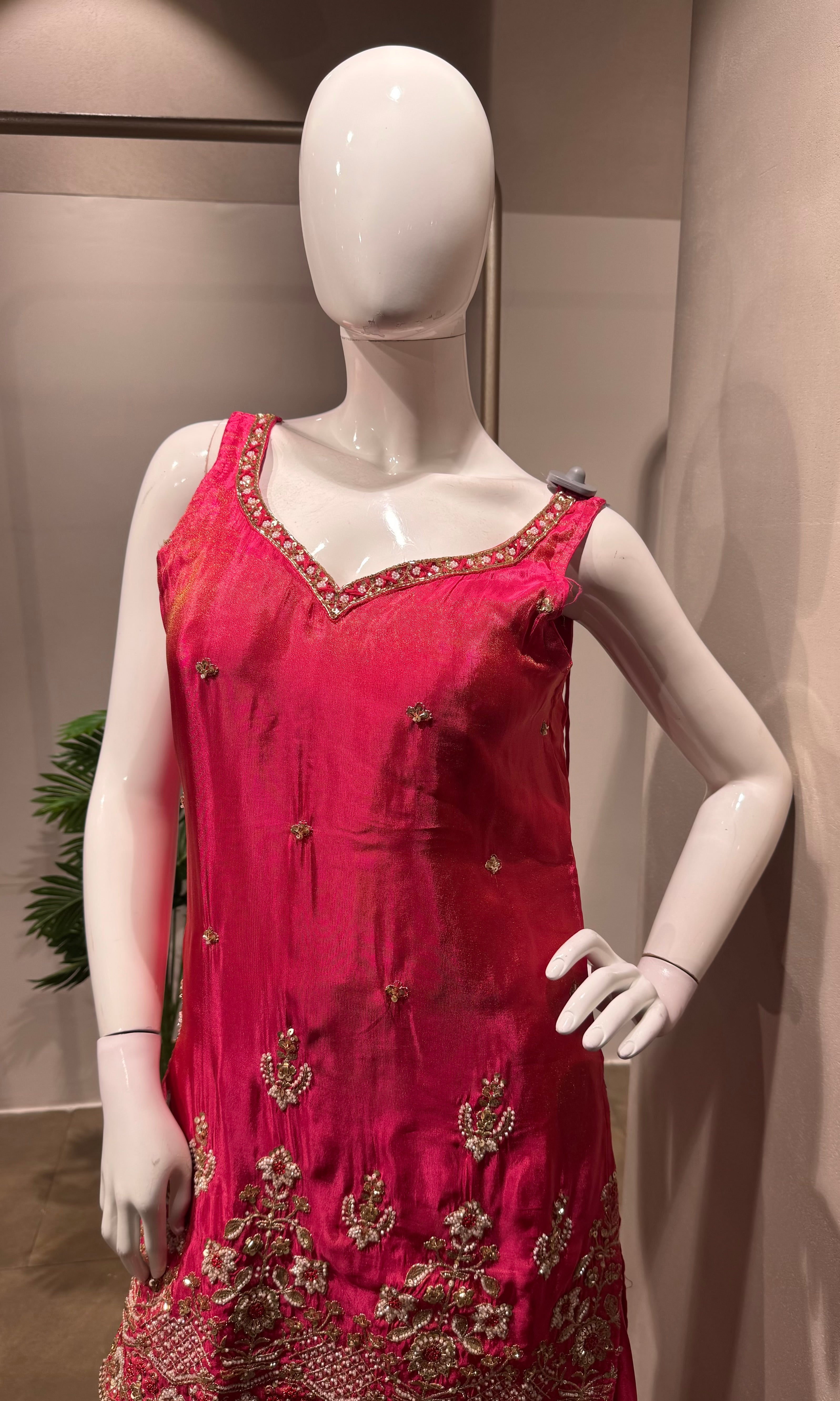 PINK SHIMMER GOLDEN EMBROIDERY SHARARA SET
