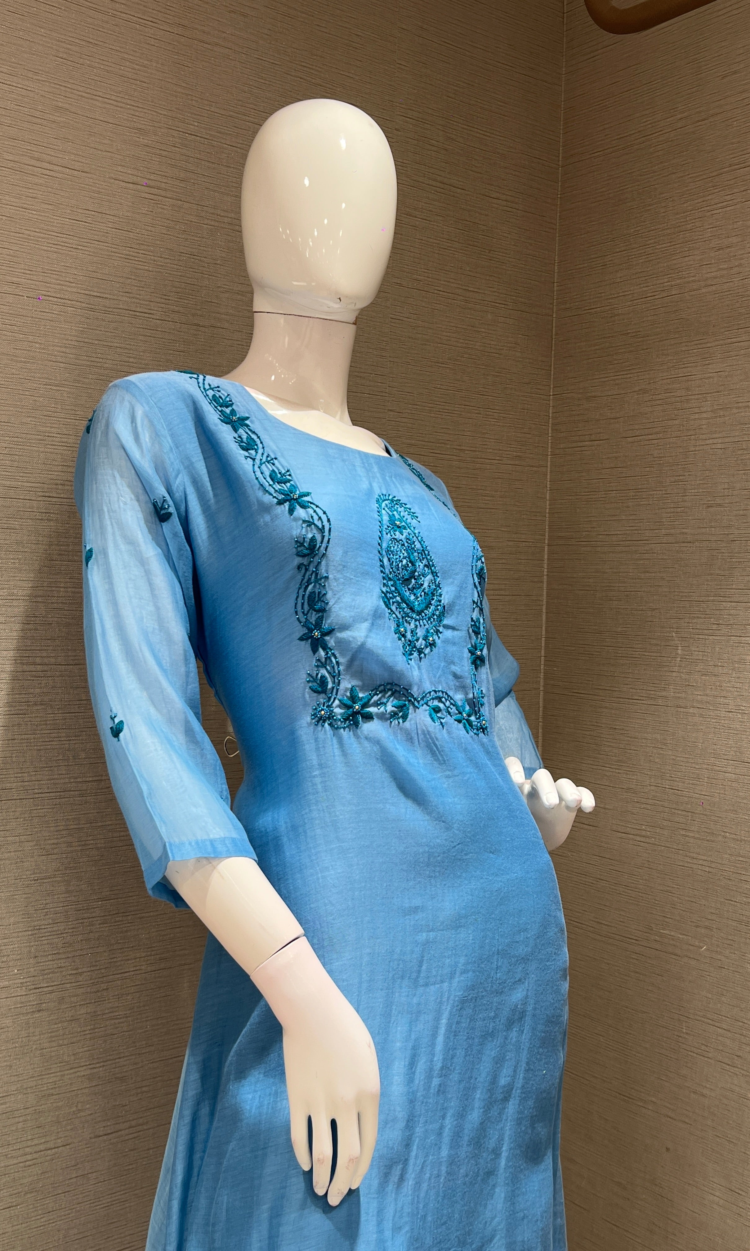 Sea Blue MUL CHANDERI kurta set