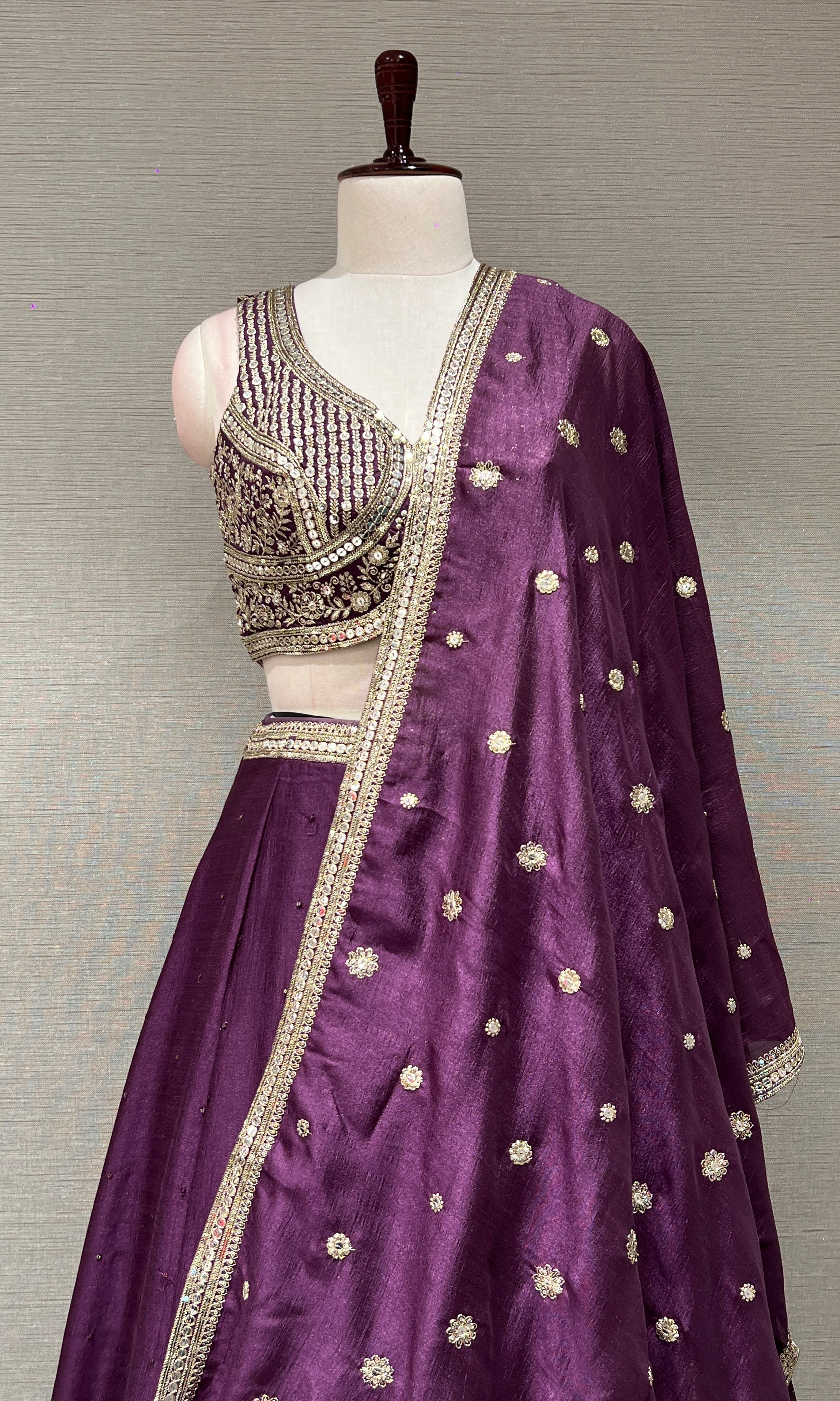 Wine GOLD EMBROIDERED Lehenga