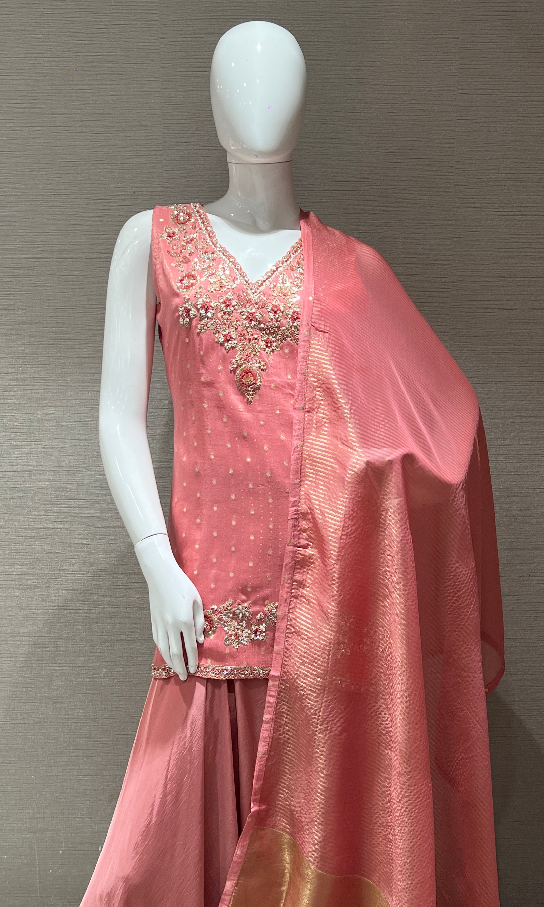 Rose Pink Short Kurti Embroidered Palazzo Set