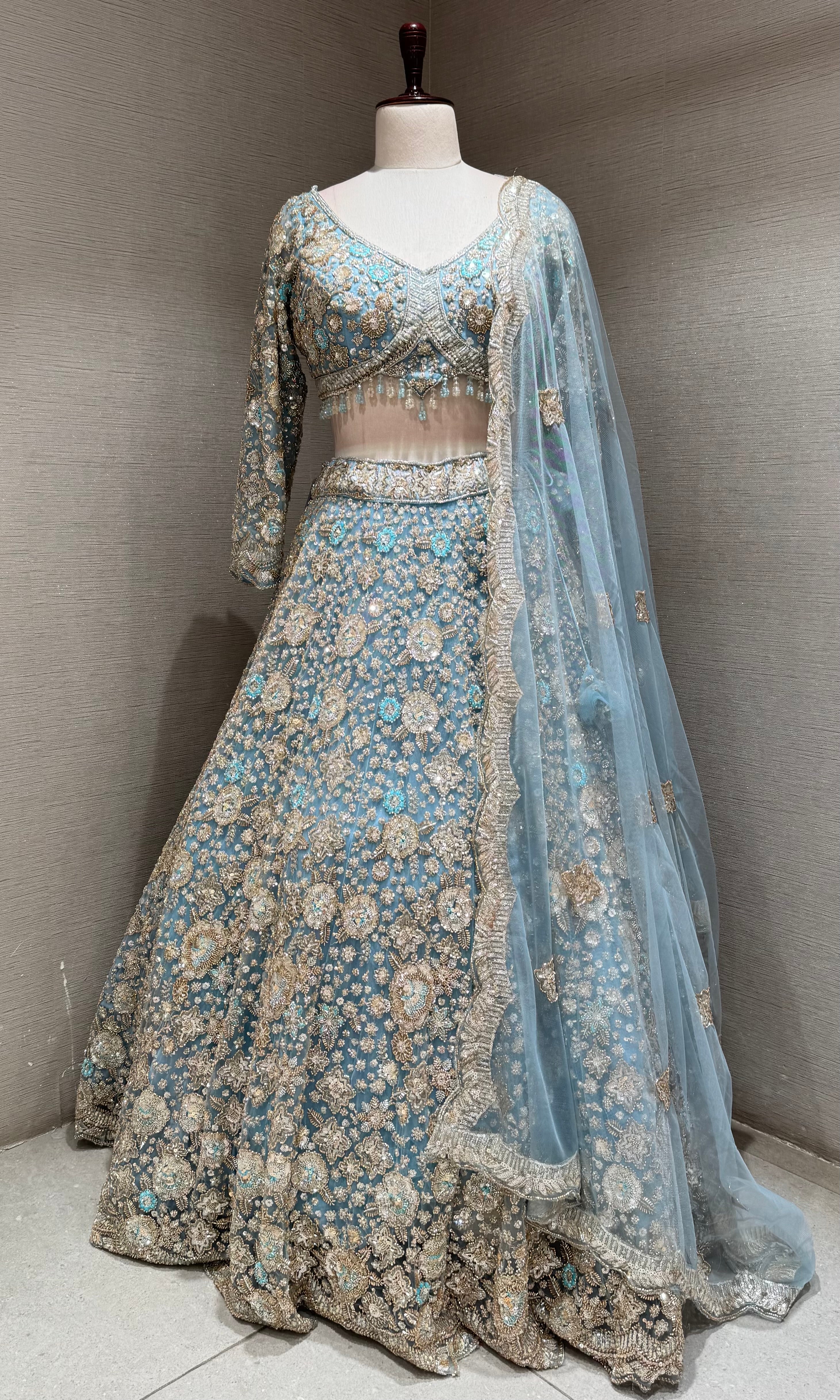 Blue Gold Embellished Ethnic bridal Lehenga Set