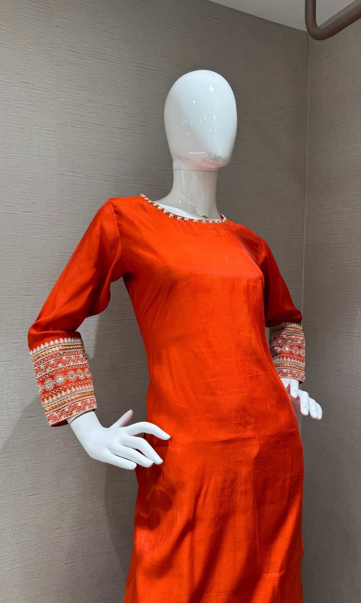 Rust chanderi silk Kurta set with Flared Dupatta
