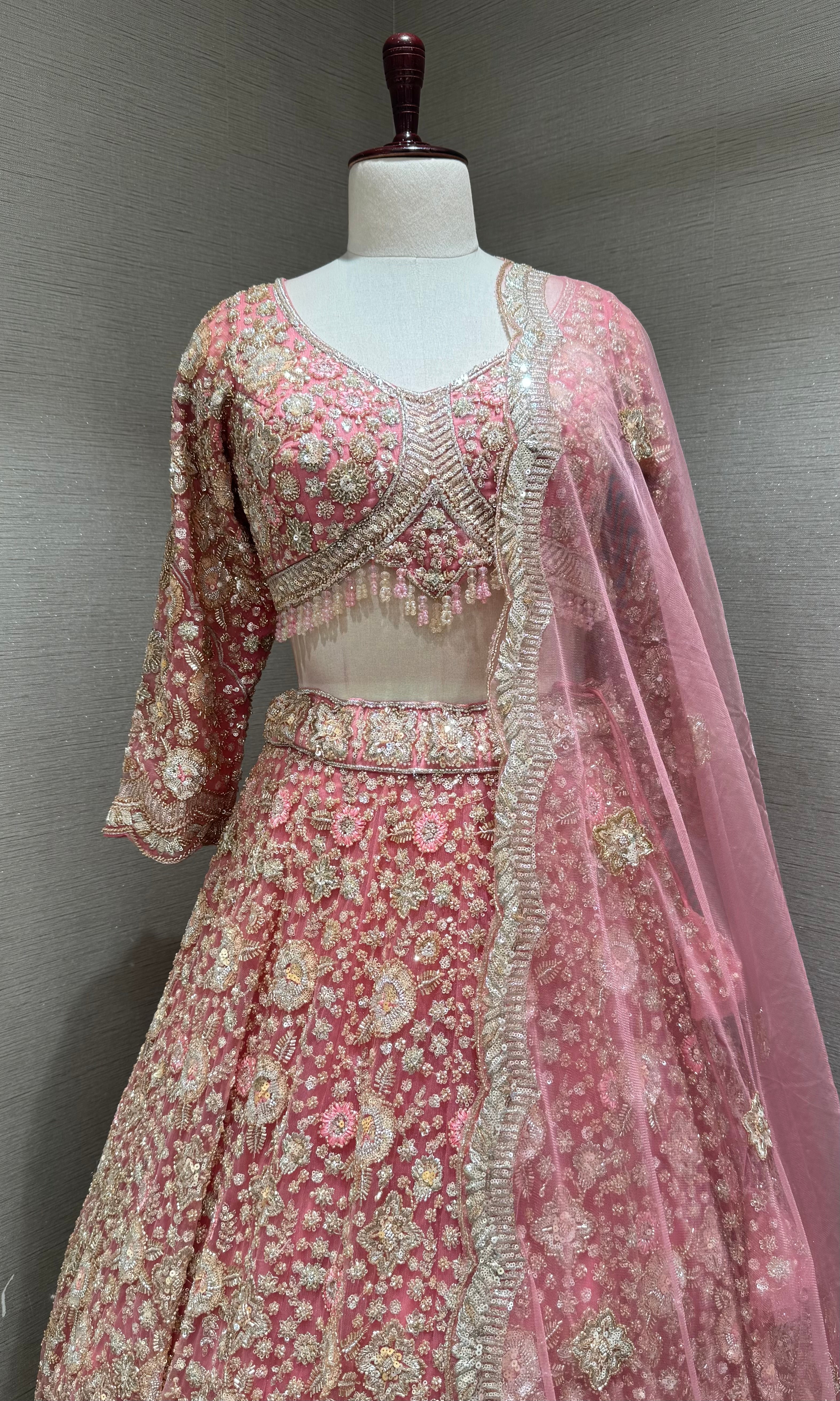 Blush Pink Gold Embellished bridal Lehenga