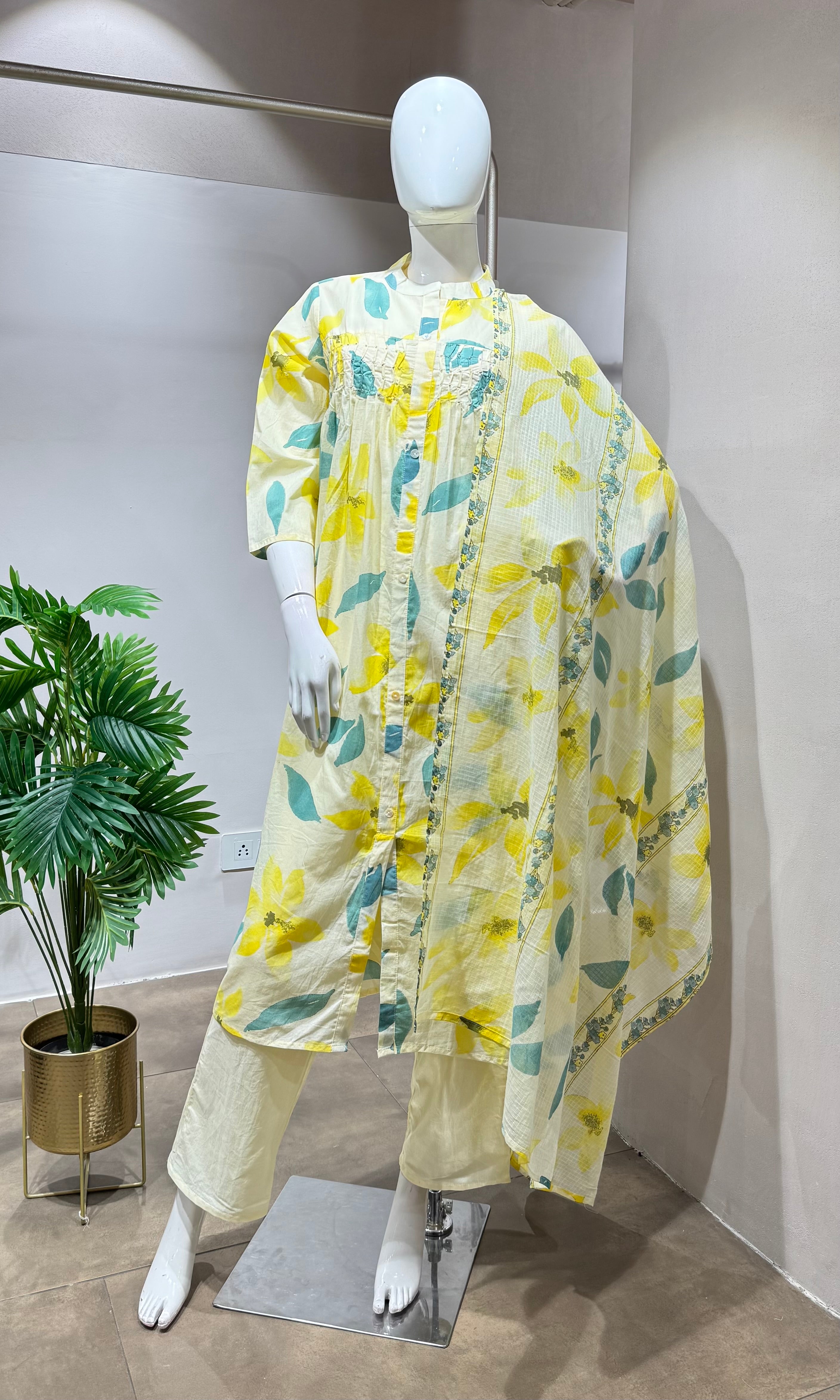 Yellow LEAF DESIGN SPRING SUMMER kurta set