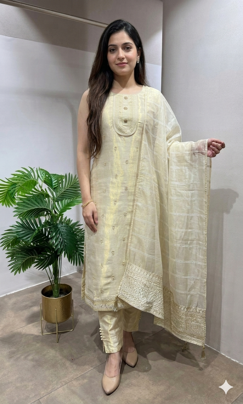 CREAM EMBROIDERD Kurta Set