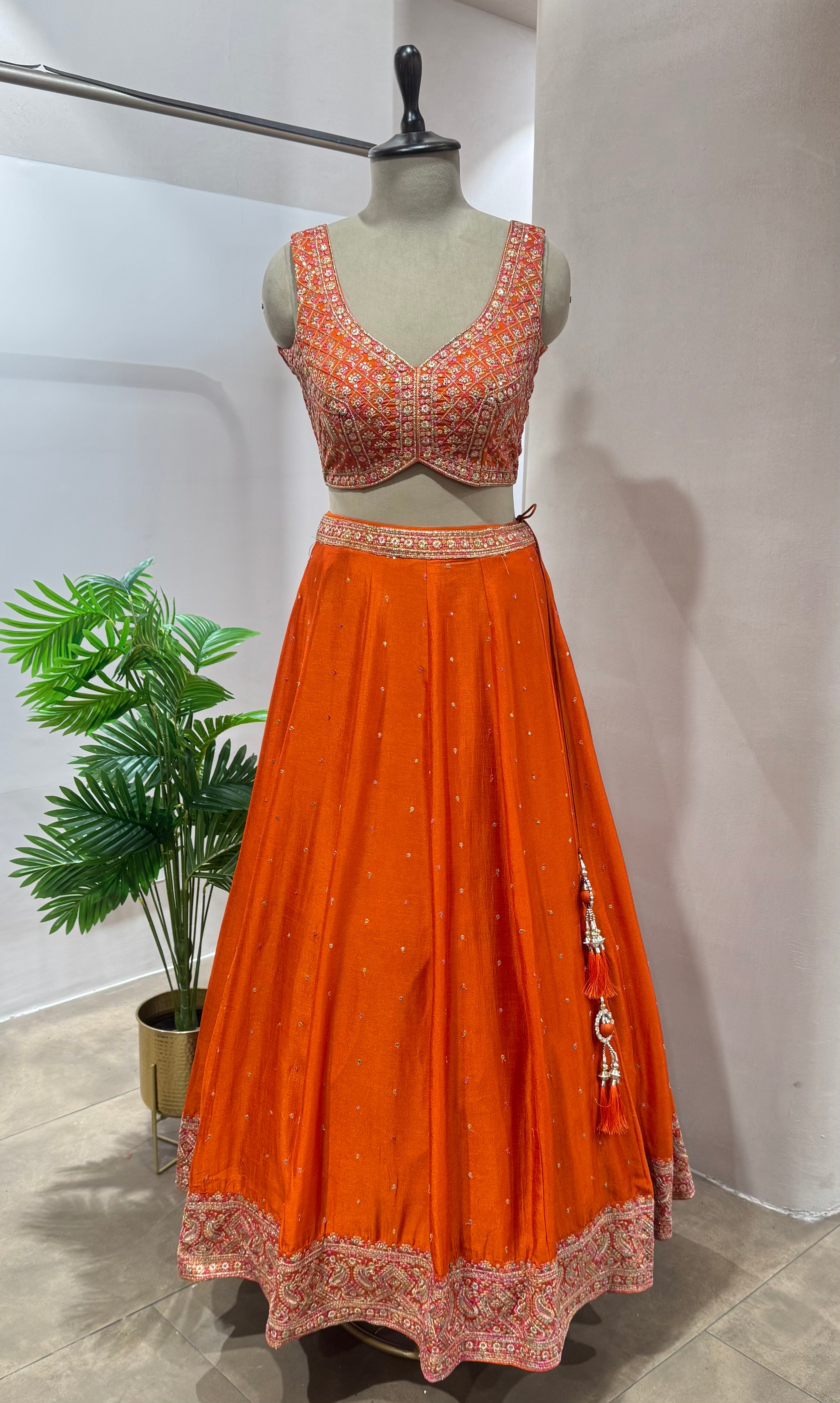 Orange embroidered Lehenga with dupatta