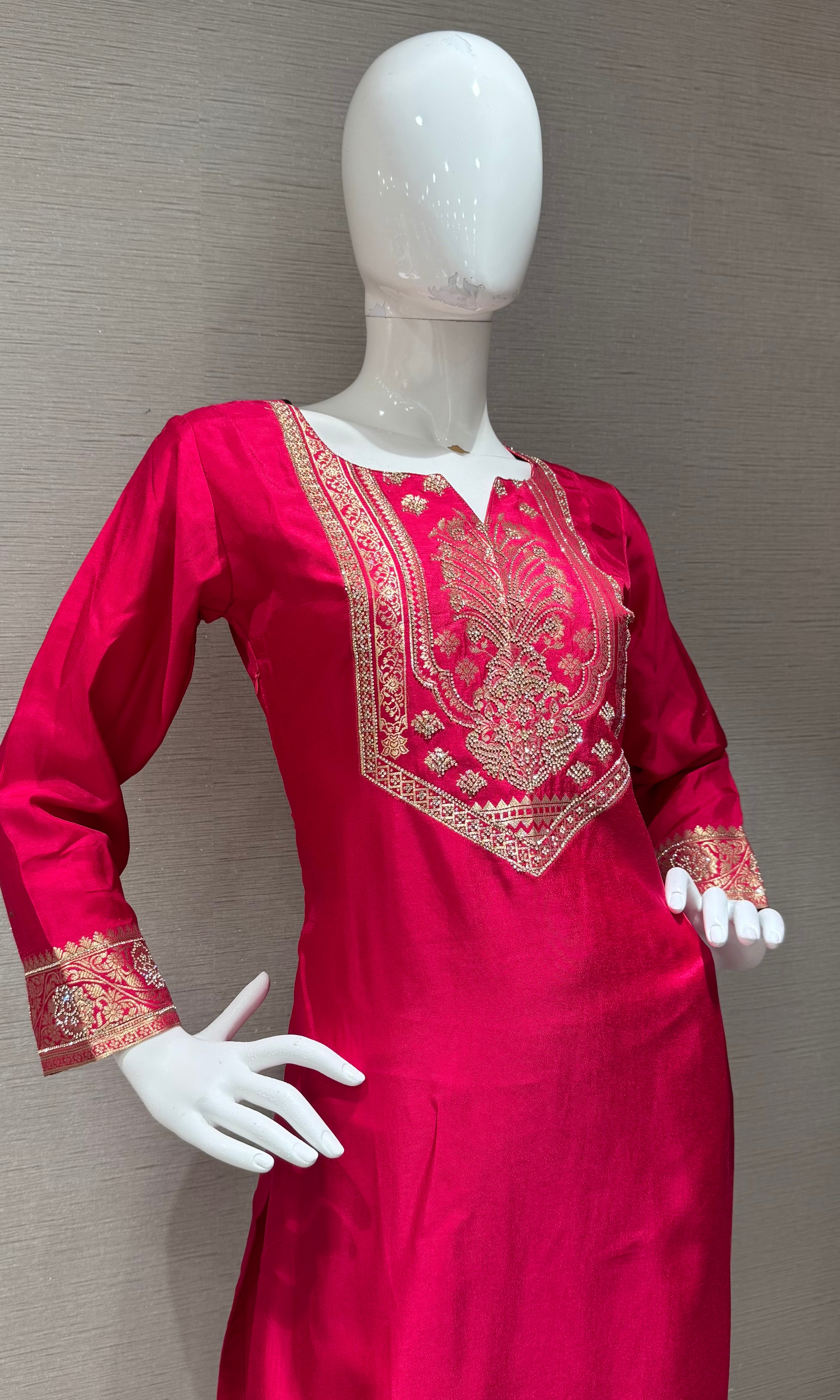Pink Silk Blend Ethnic Kurta set