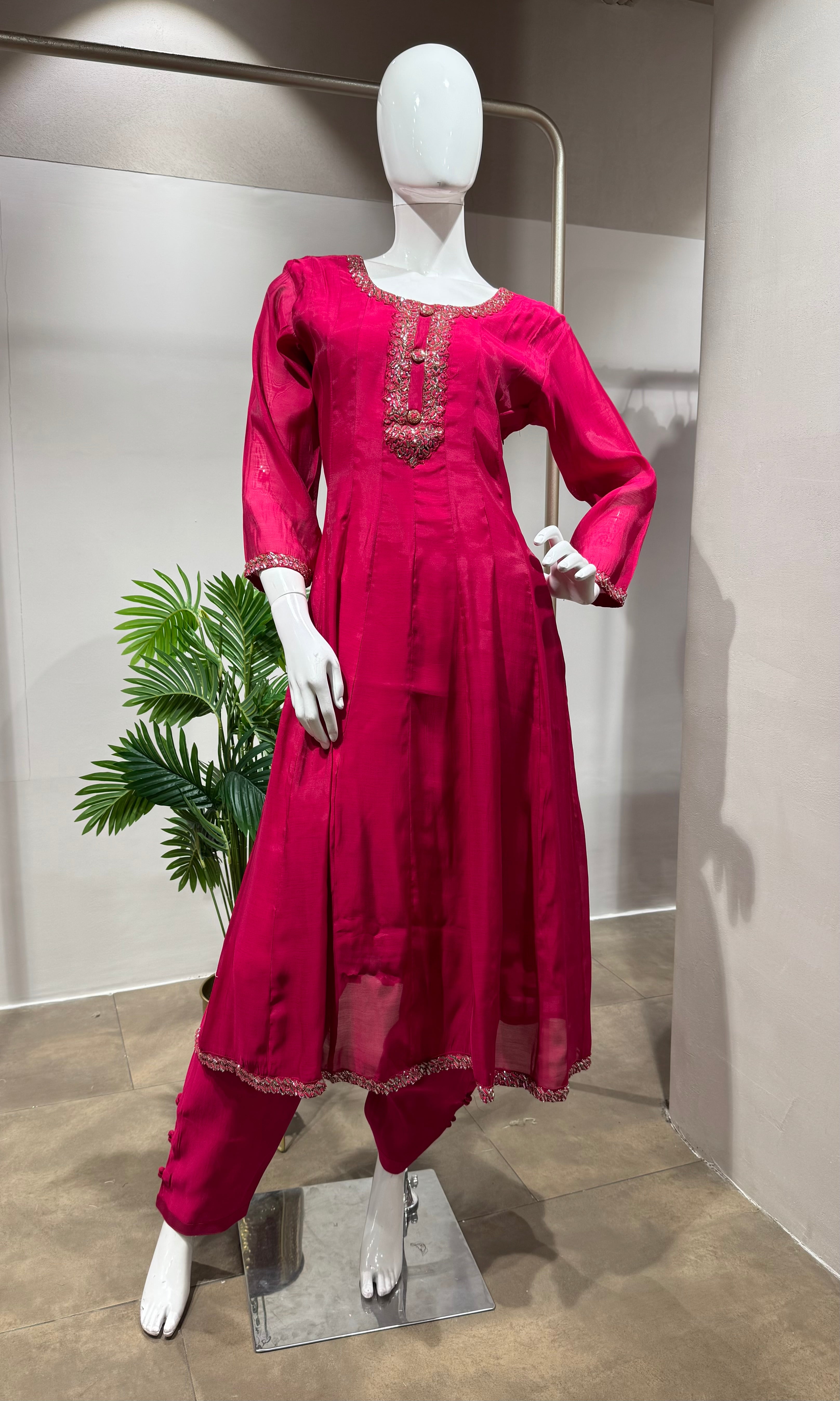 PINK Embroidered Silk Kurta with Dupatta