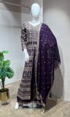 Purple Embroidered front Slit anarkali set