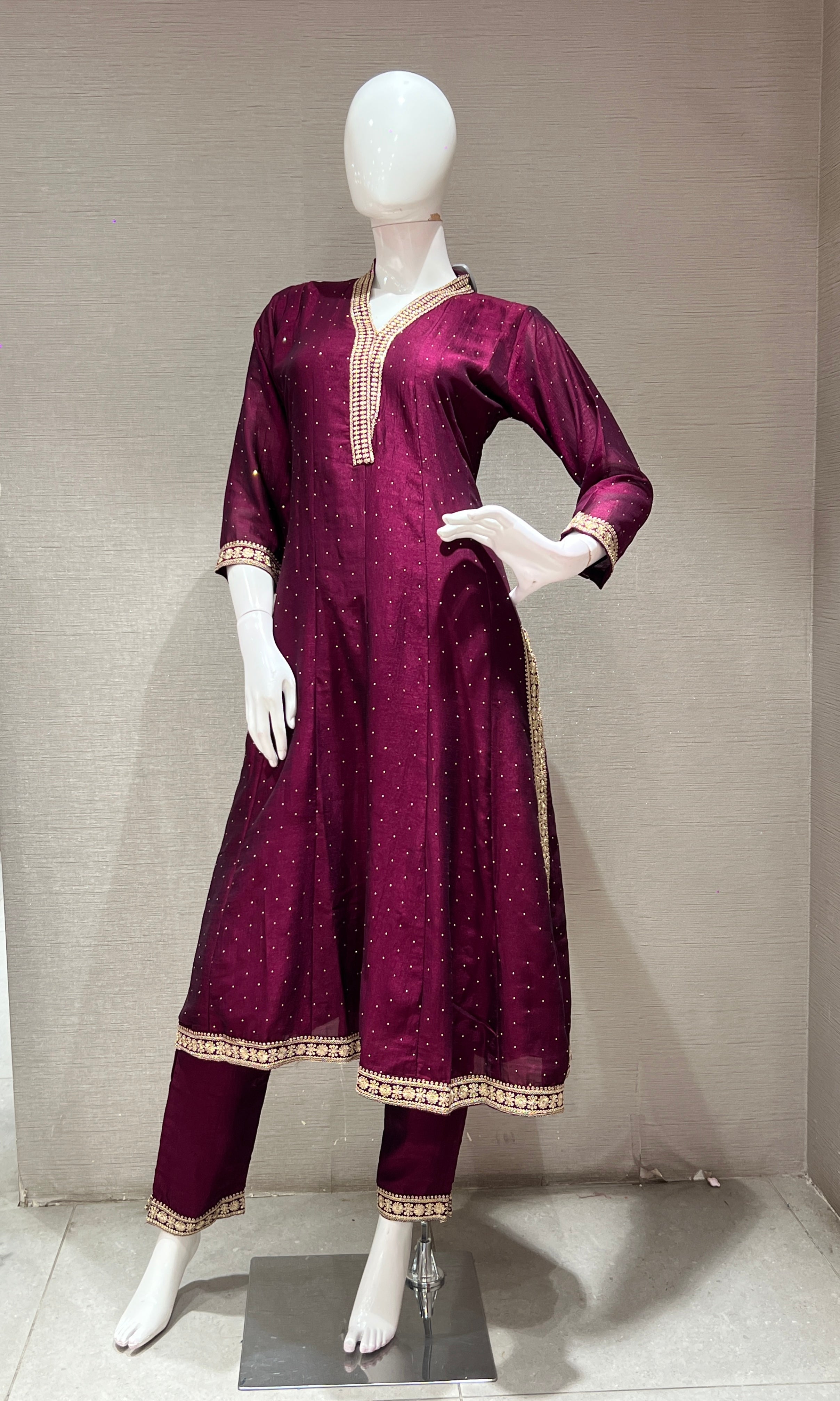 Wine EMBROIDERED ANARKALI KURTA SET