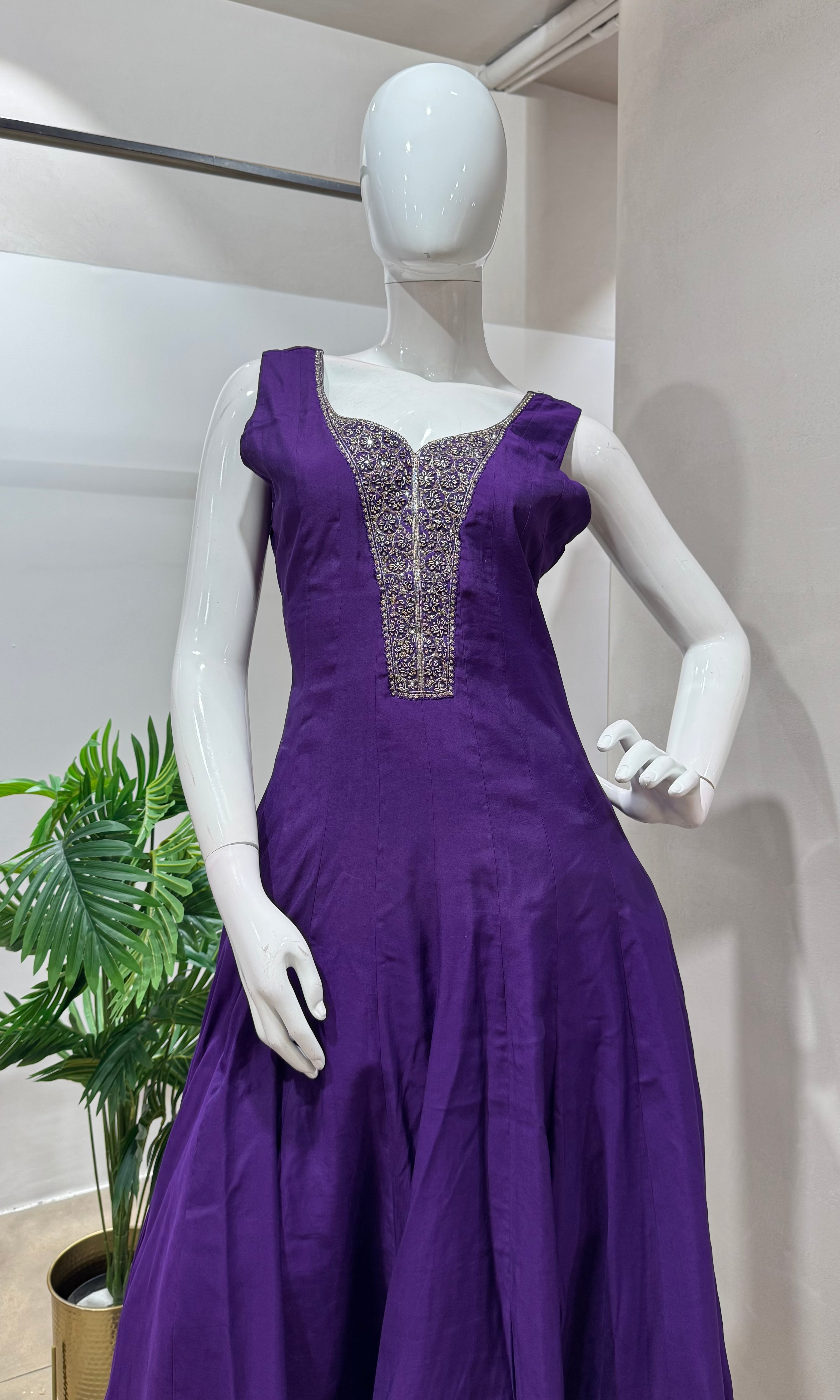 Purple GOLD EMBROIDERY ANARKALI