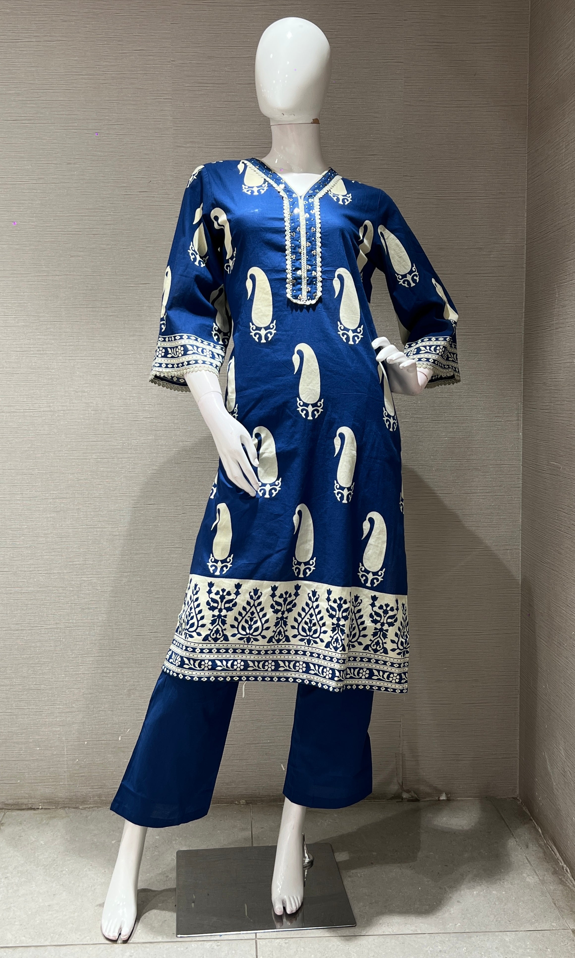 Blue EMBROIDERED PRINTED kurta set