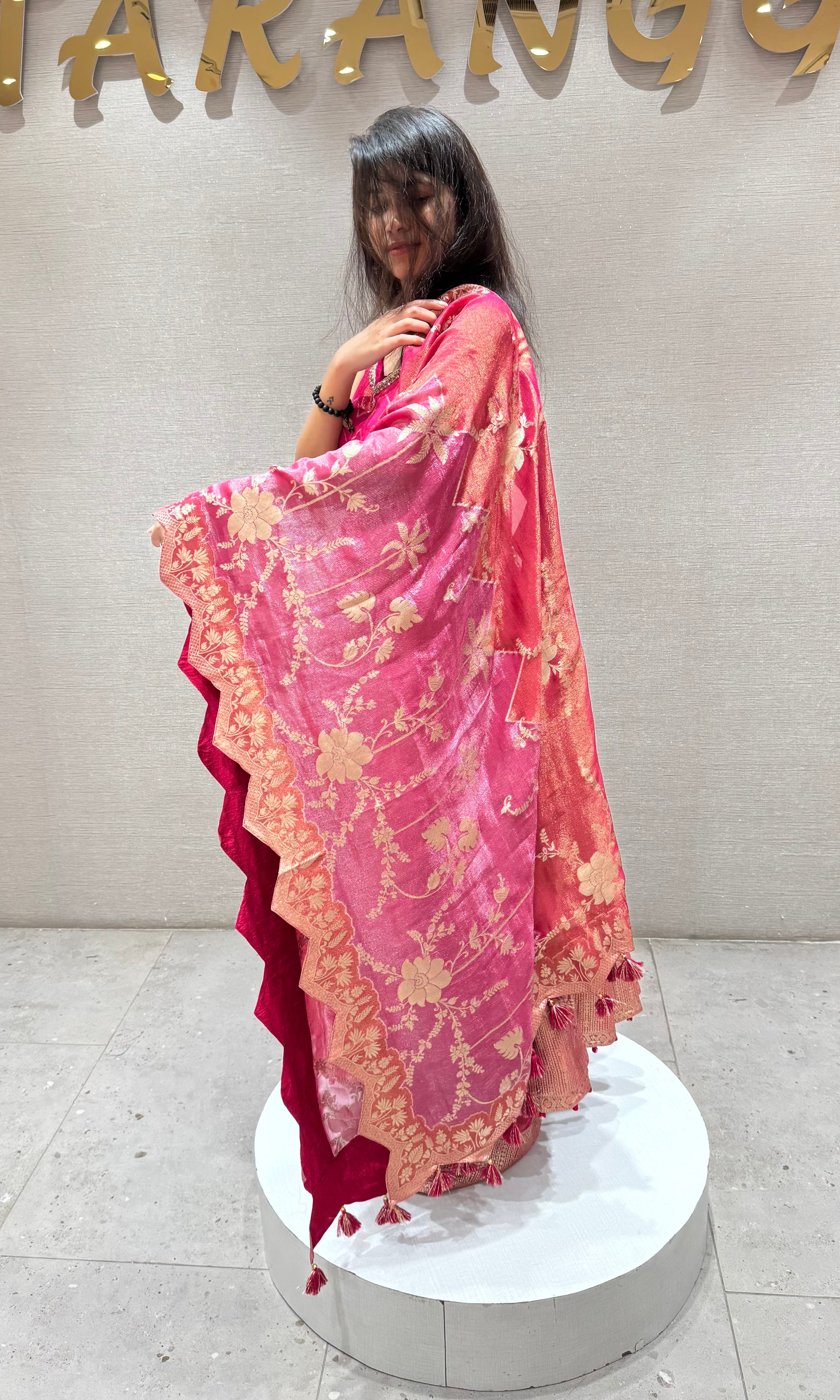 Pink GOLDEN EMBROIDERY ANARKALI SET