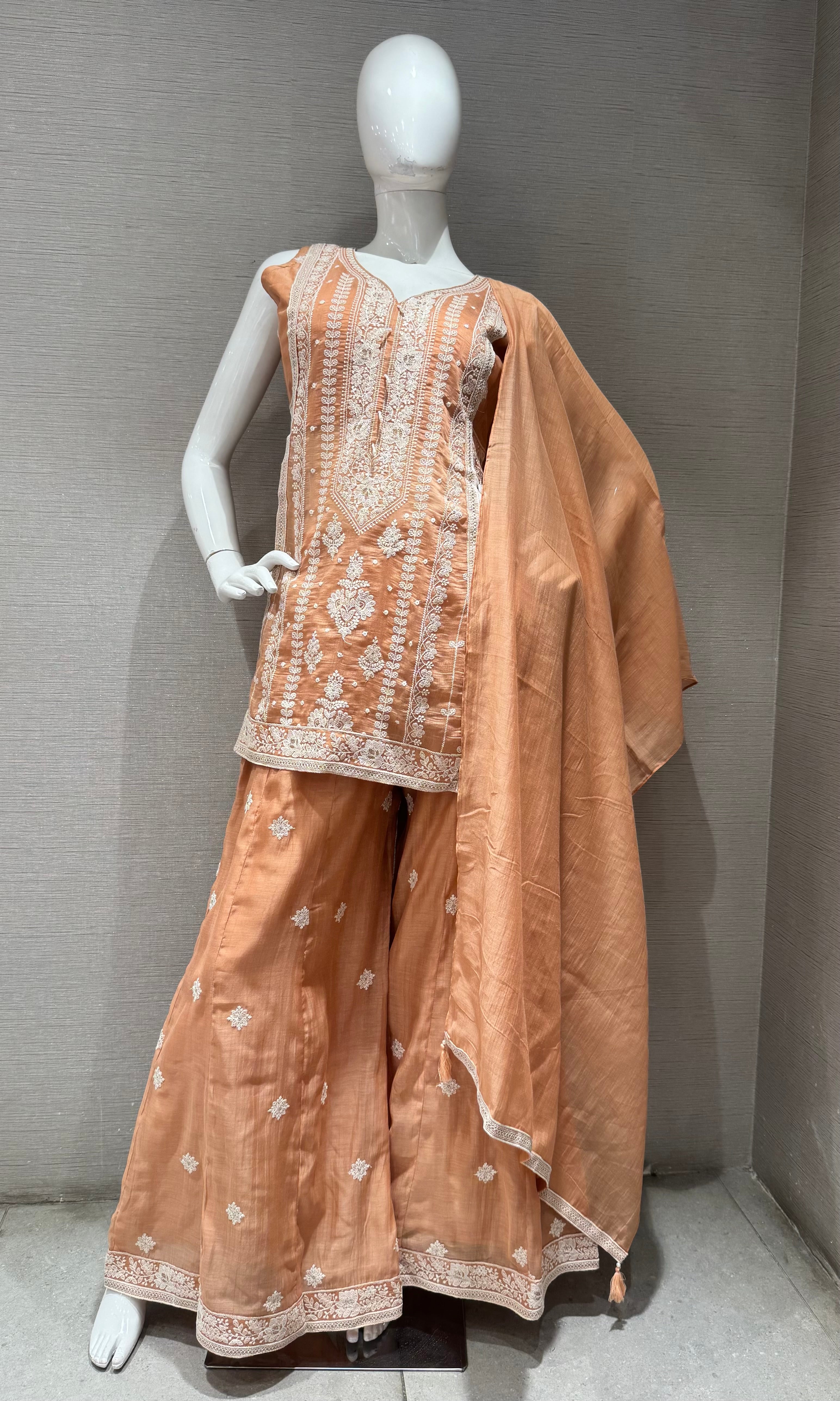 Dusty Peach Embroidered Ethnic Palazzoo Set