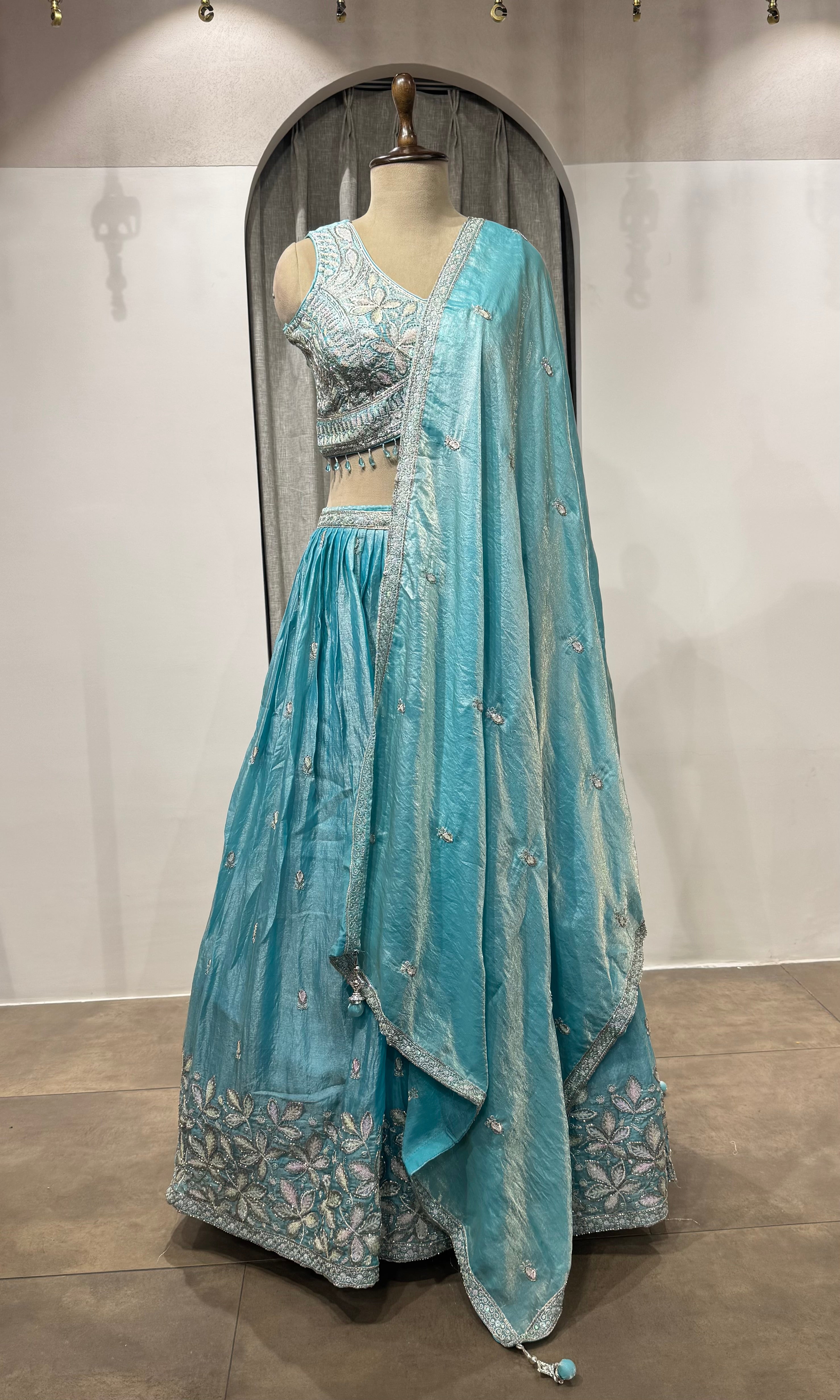 Light blue silver embroidered bridal lehenga