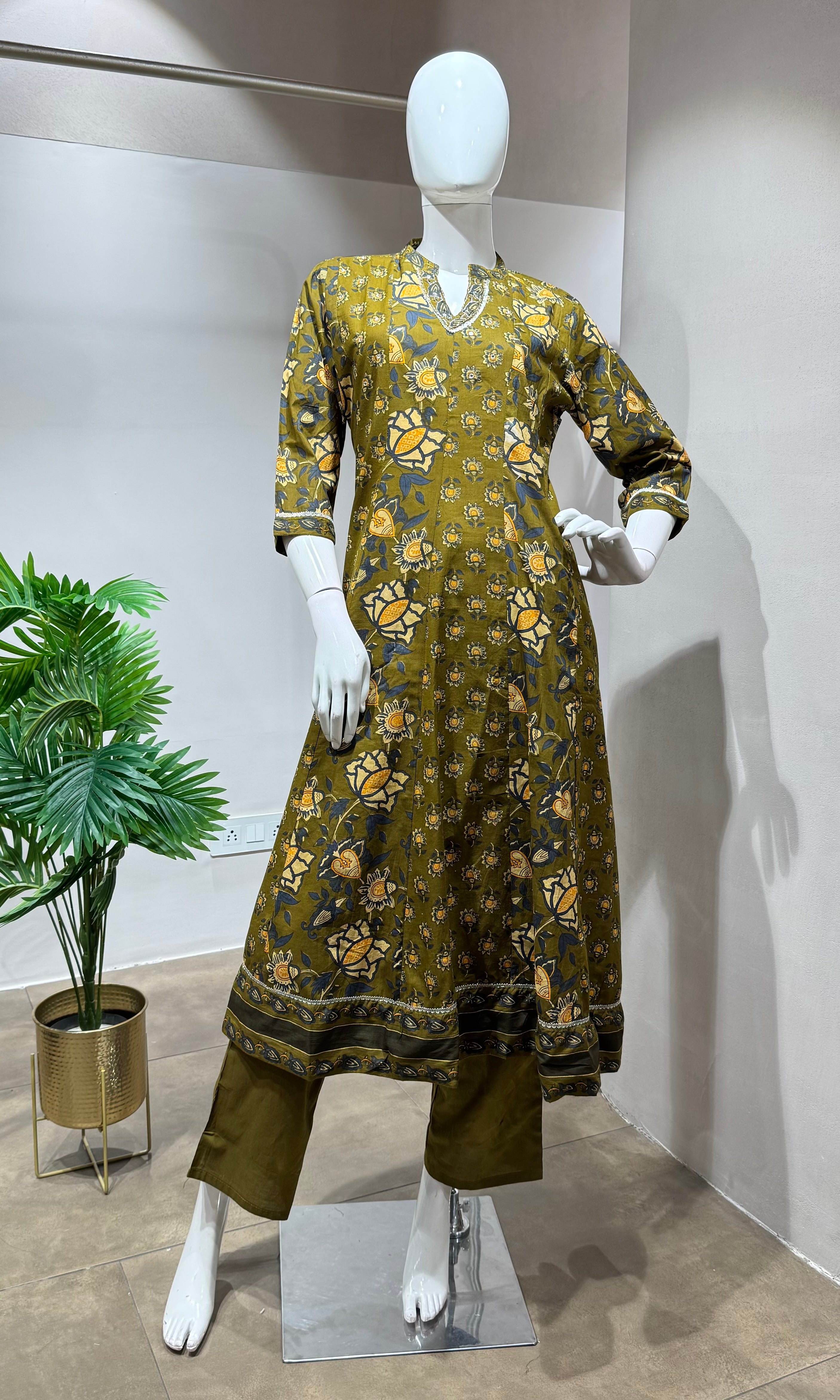Green jaipuri cotton kurta set