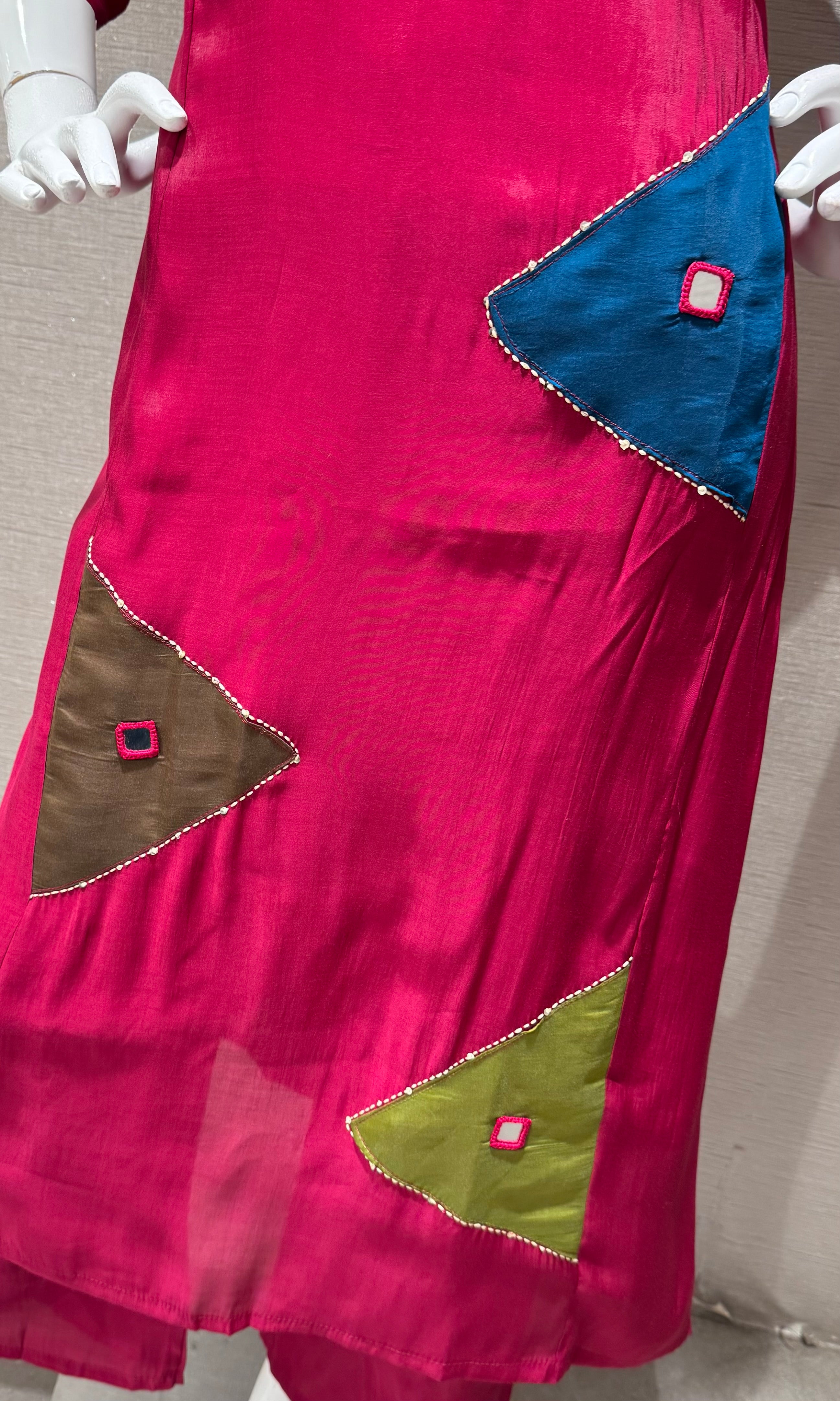 Maroon Straight Patch Kurta Set with Dupatta
